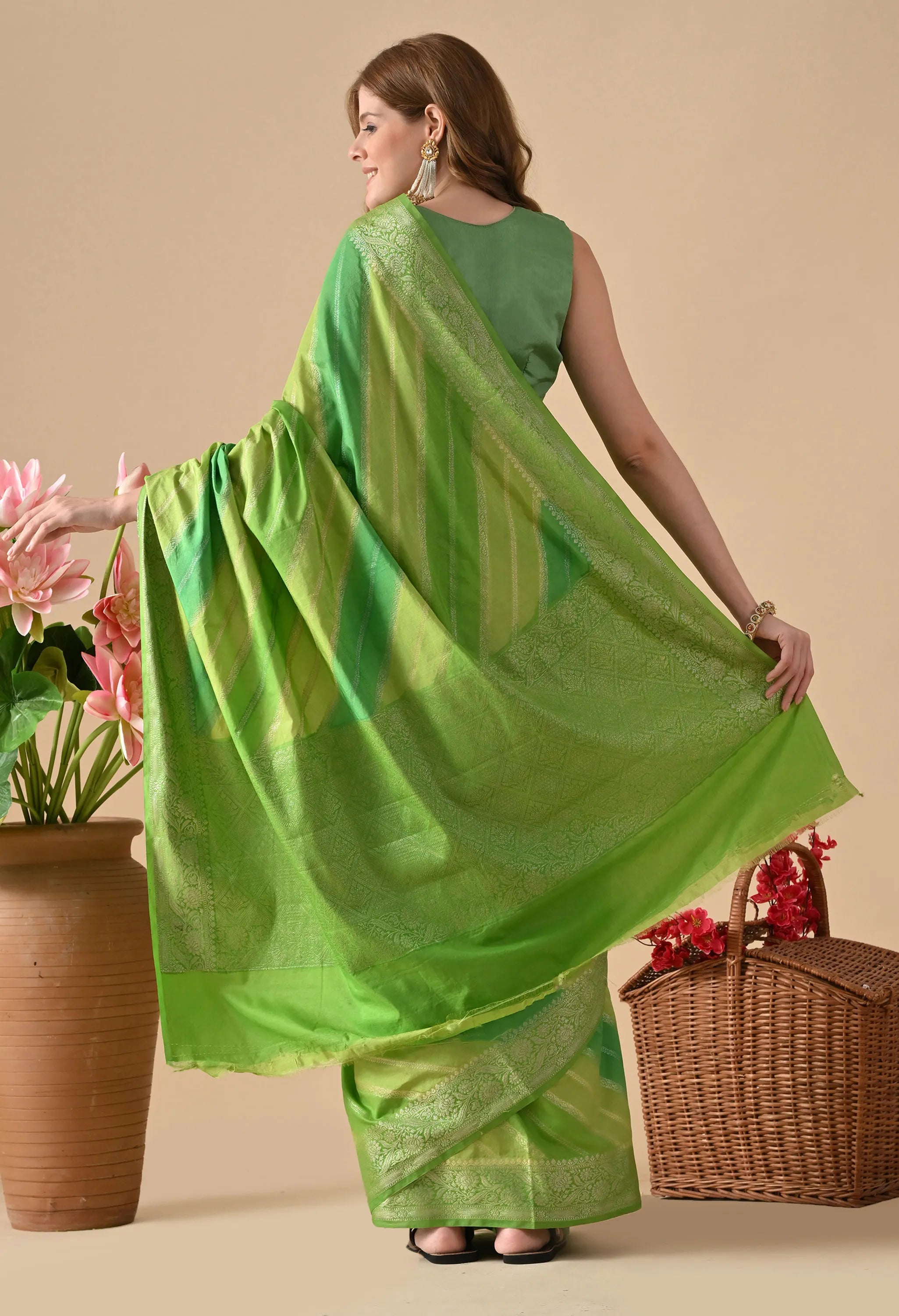 Festive Multicolor Green Saree