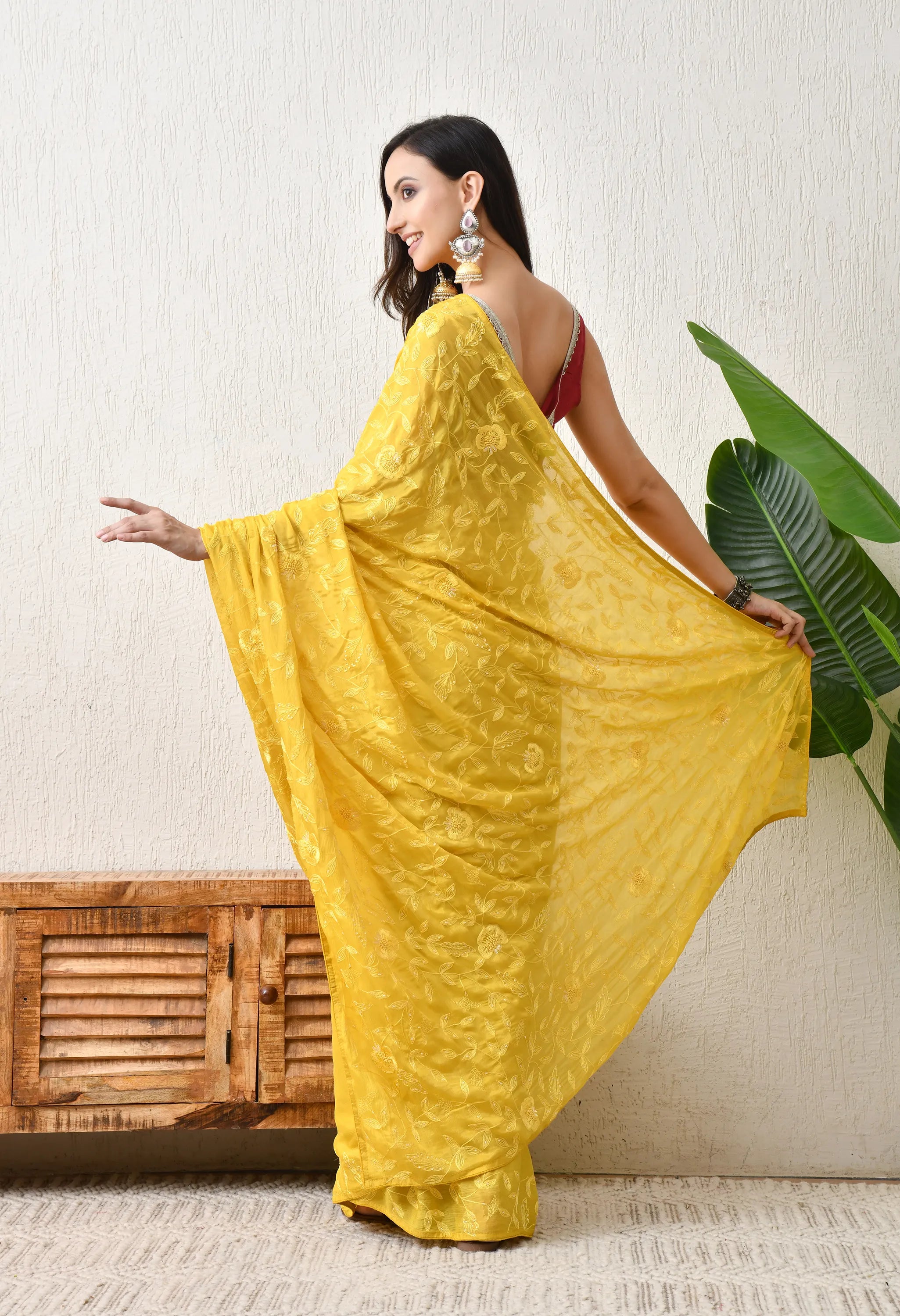 Festive Chiffon Yellow Saree