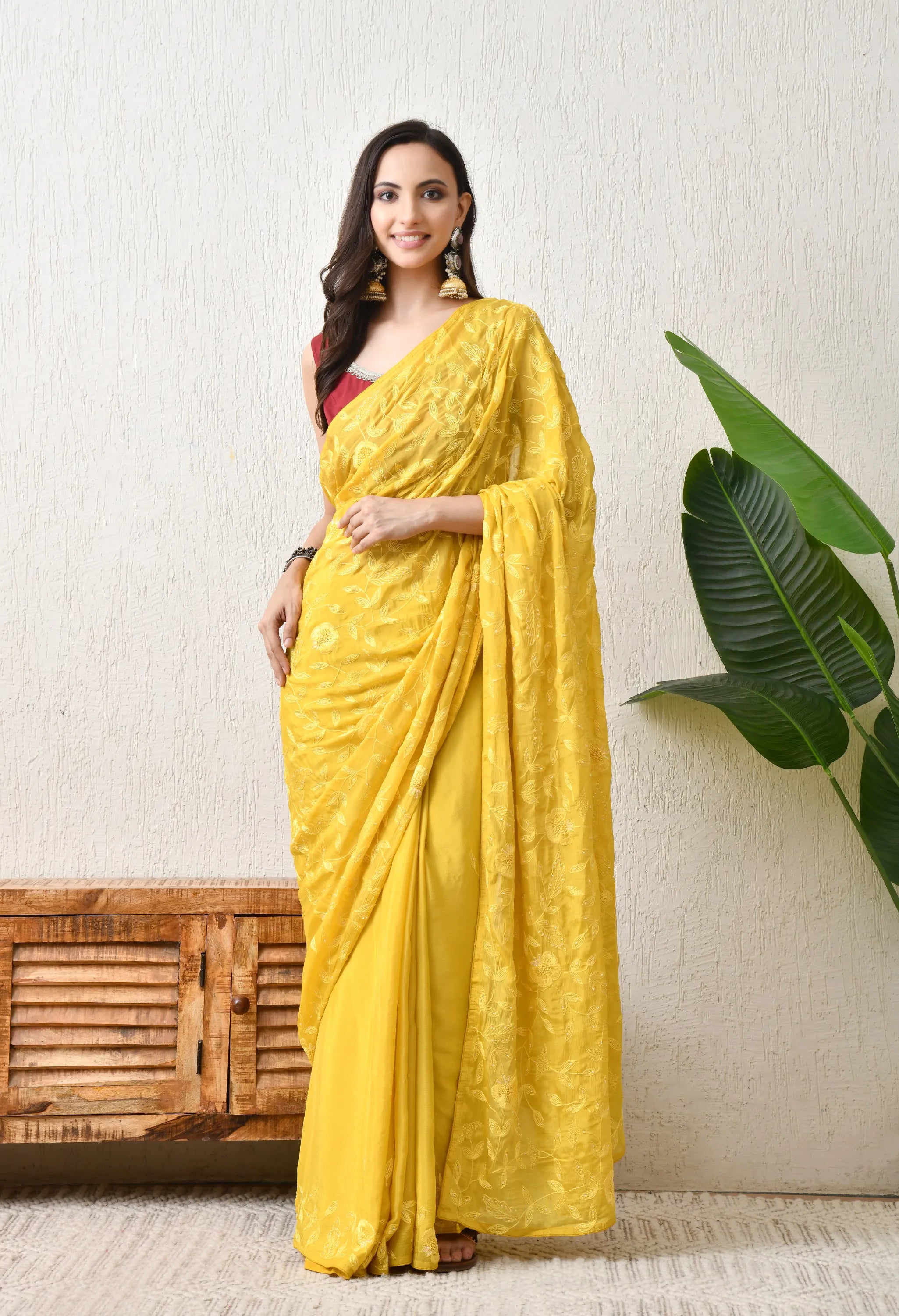 Festive Chiffon Yellow Saree