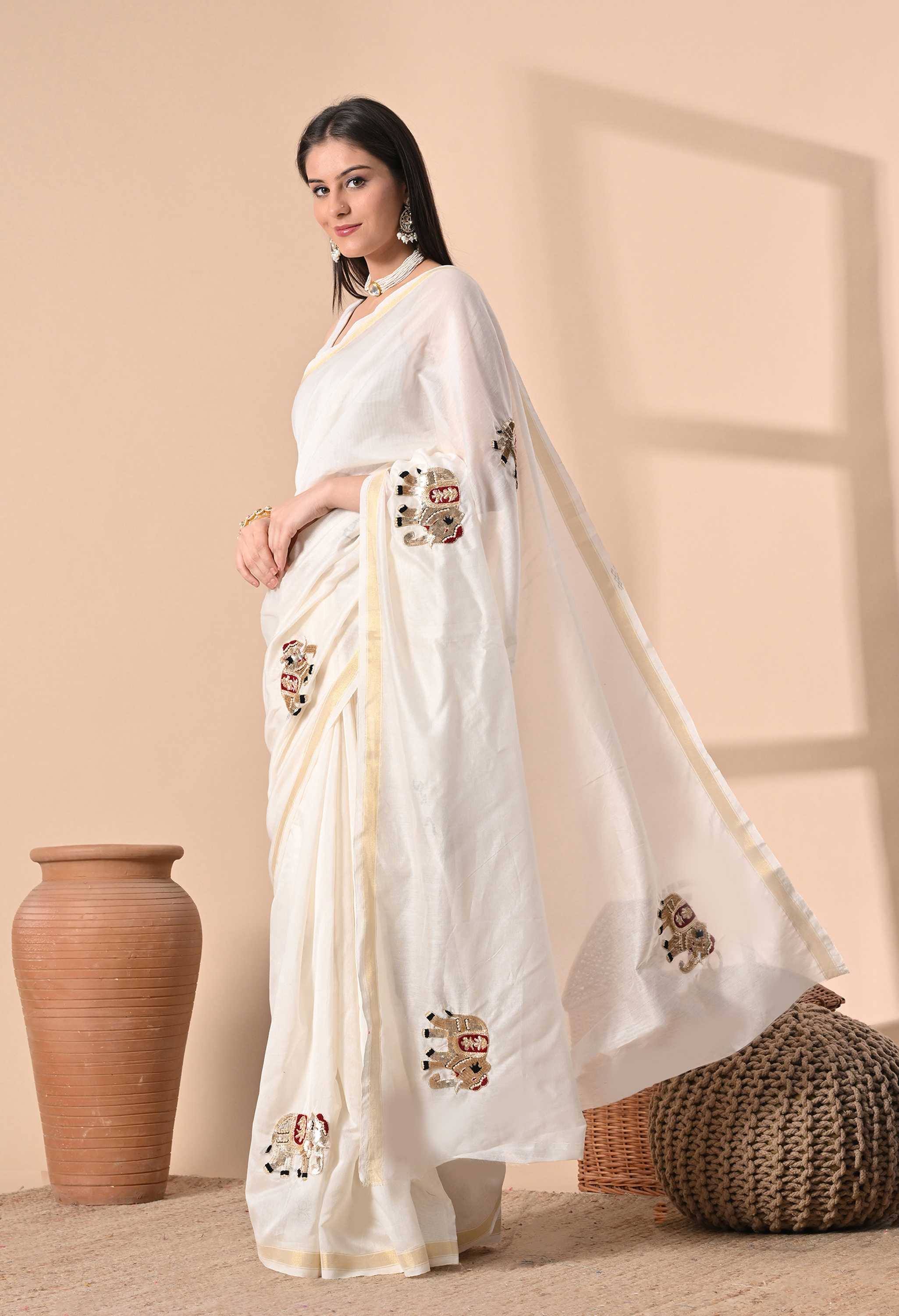 Festive Handmade Chanderi cotton saree