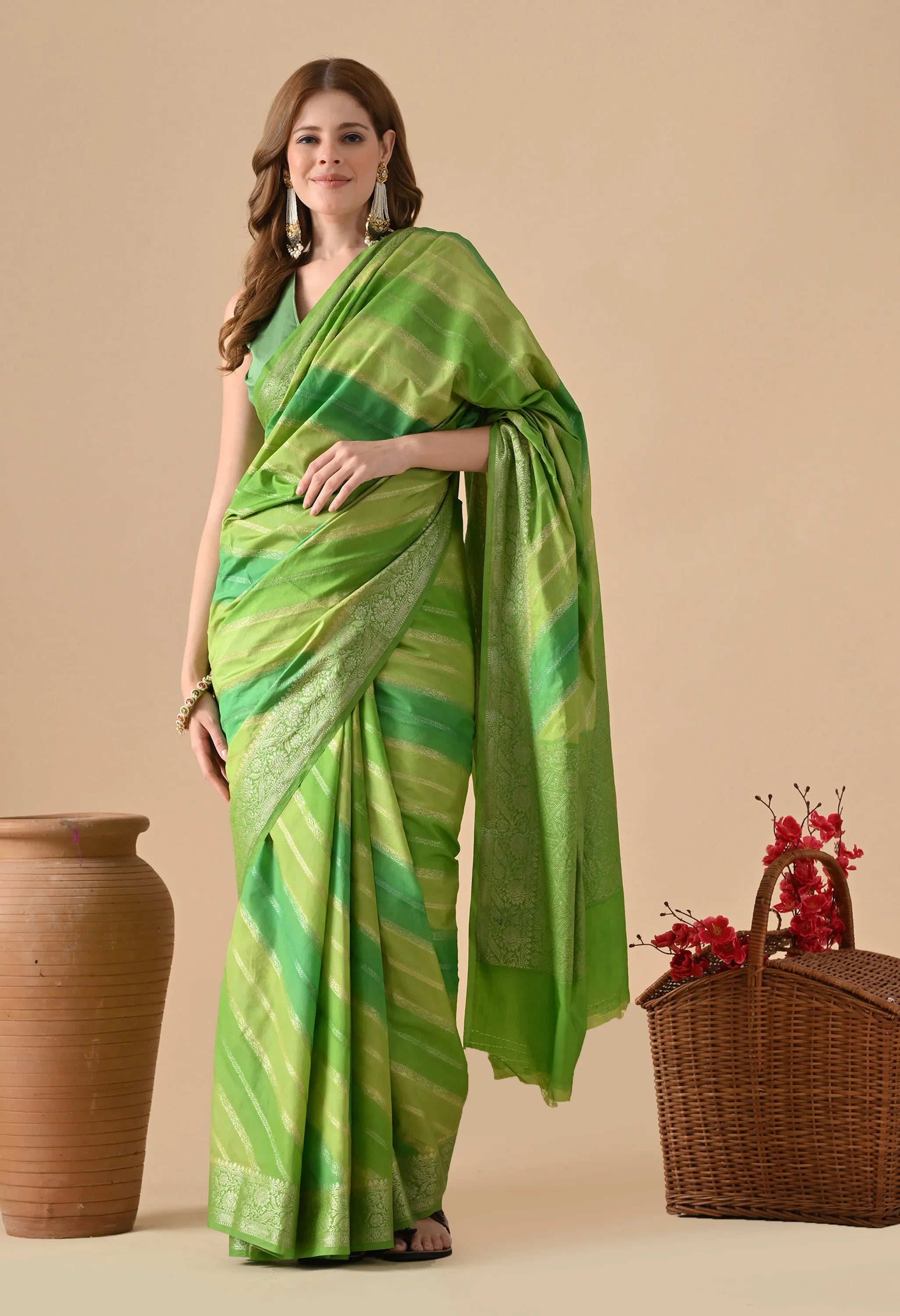 Festive Multicolor Green Saree