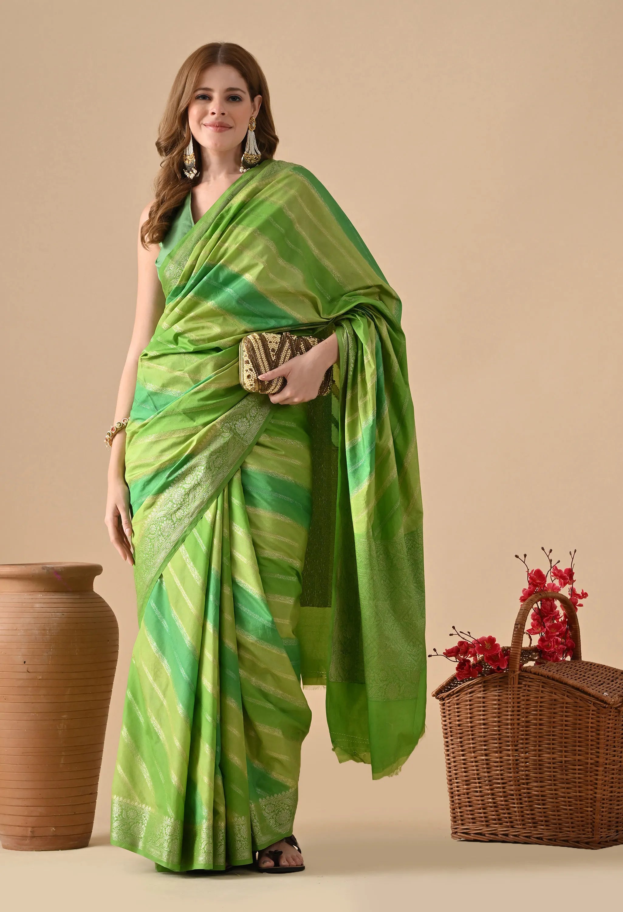 Festive Multicolor Green Saree