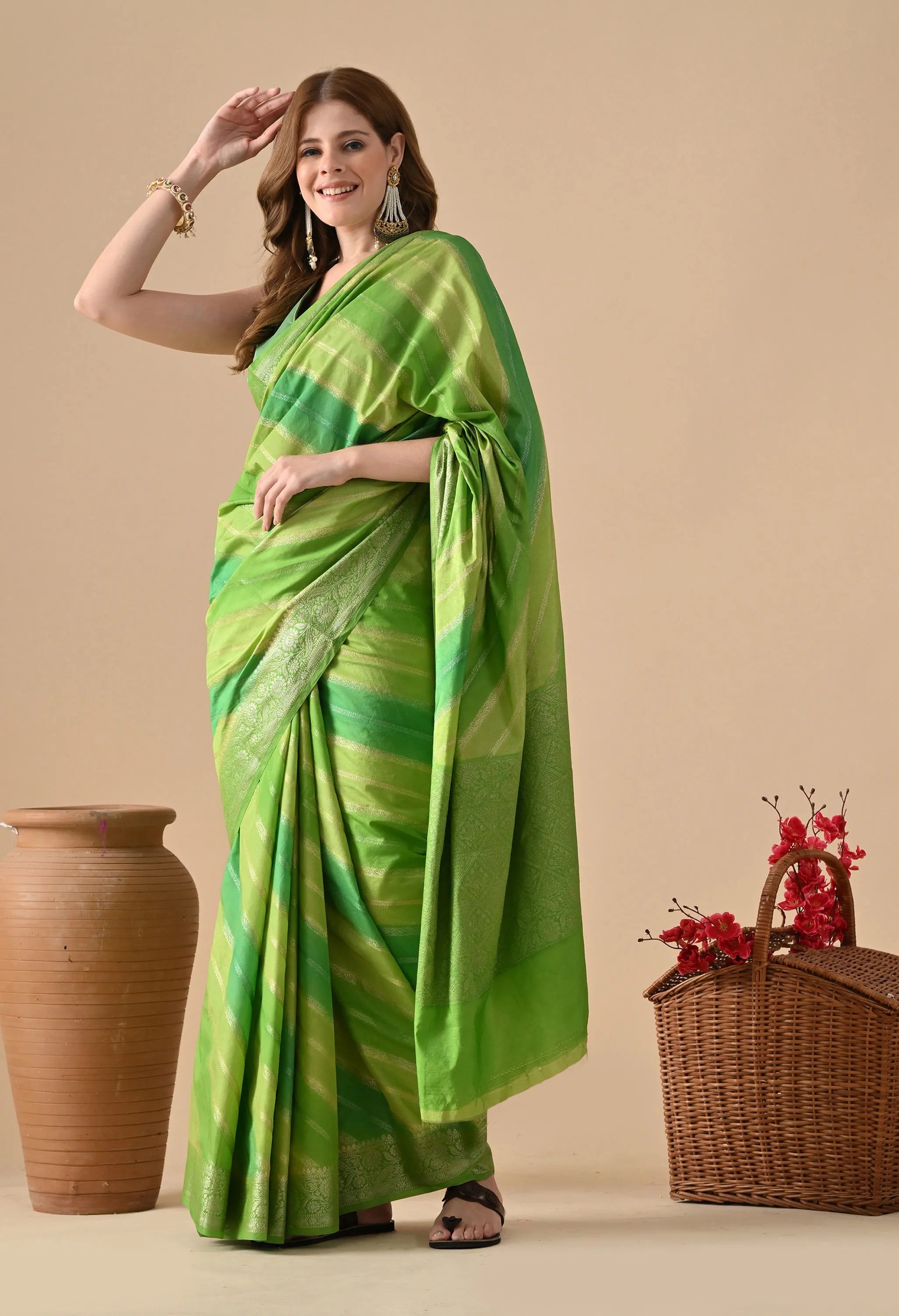 Festive Multicolor Green Saree