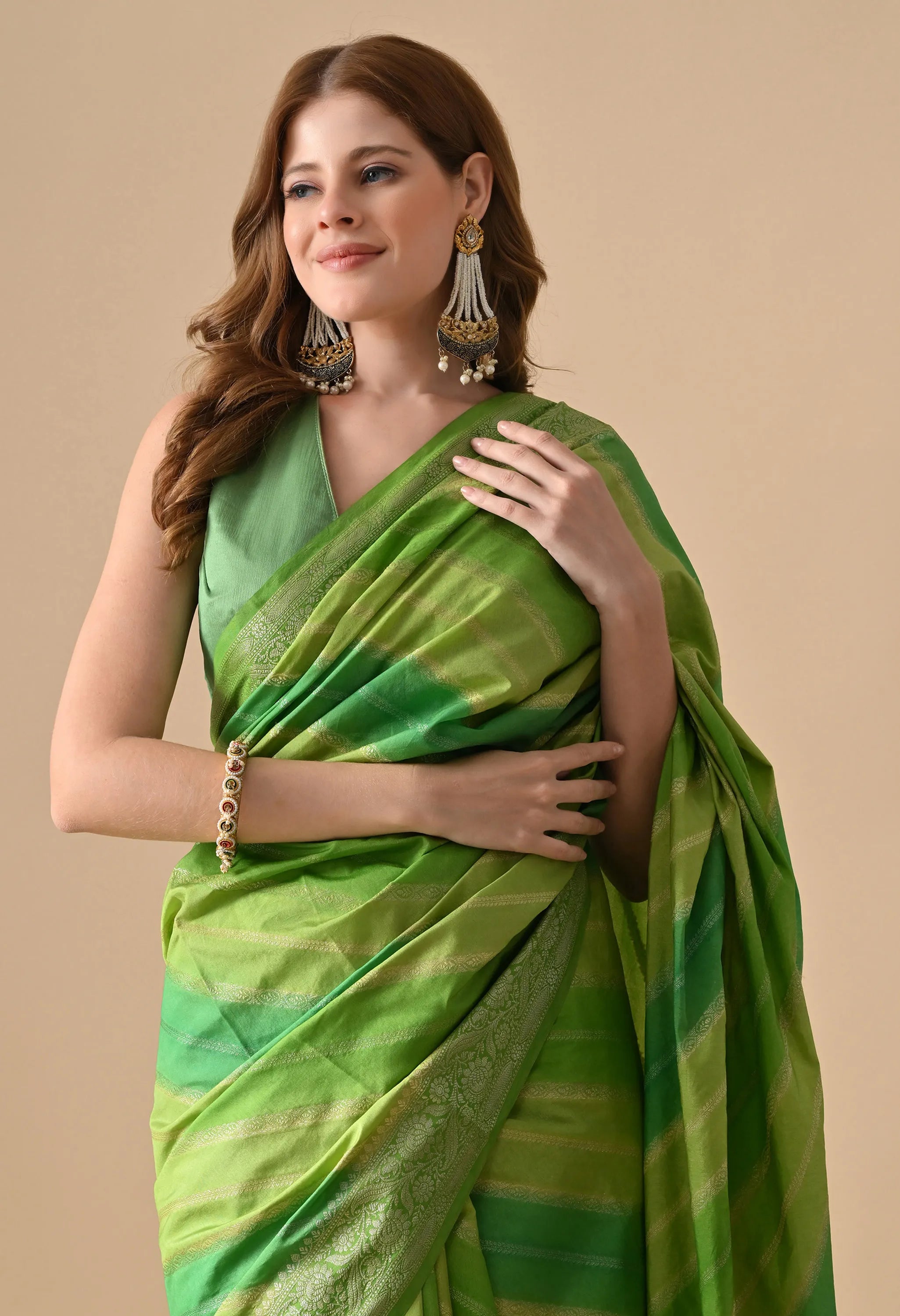 Festive Multicolor Green Saree