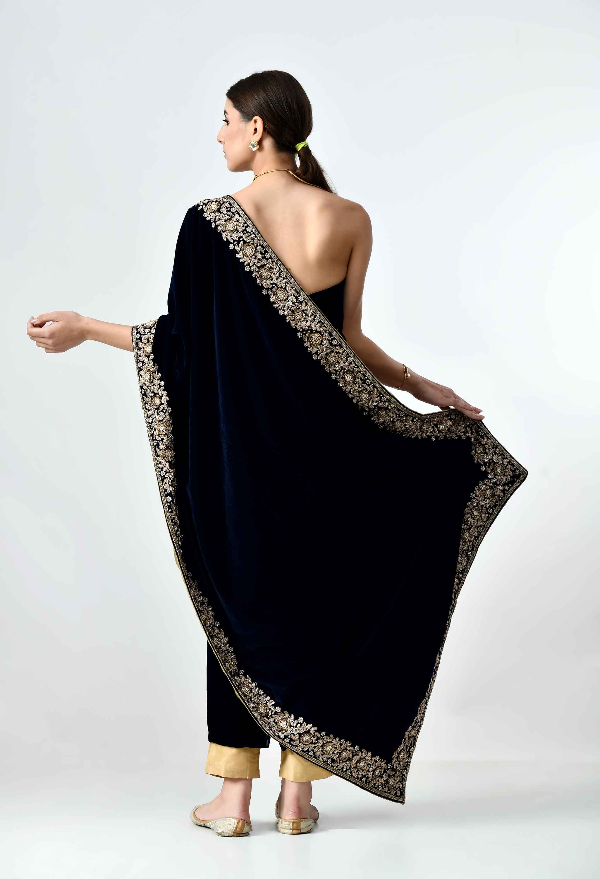 Festive velvet suit with zardosi work