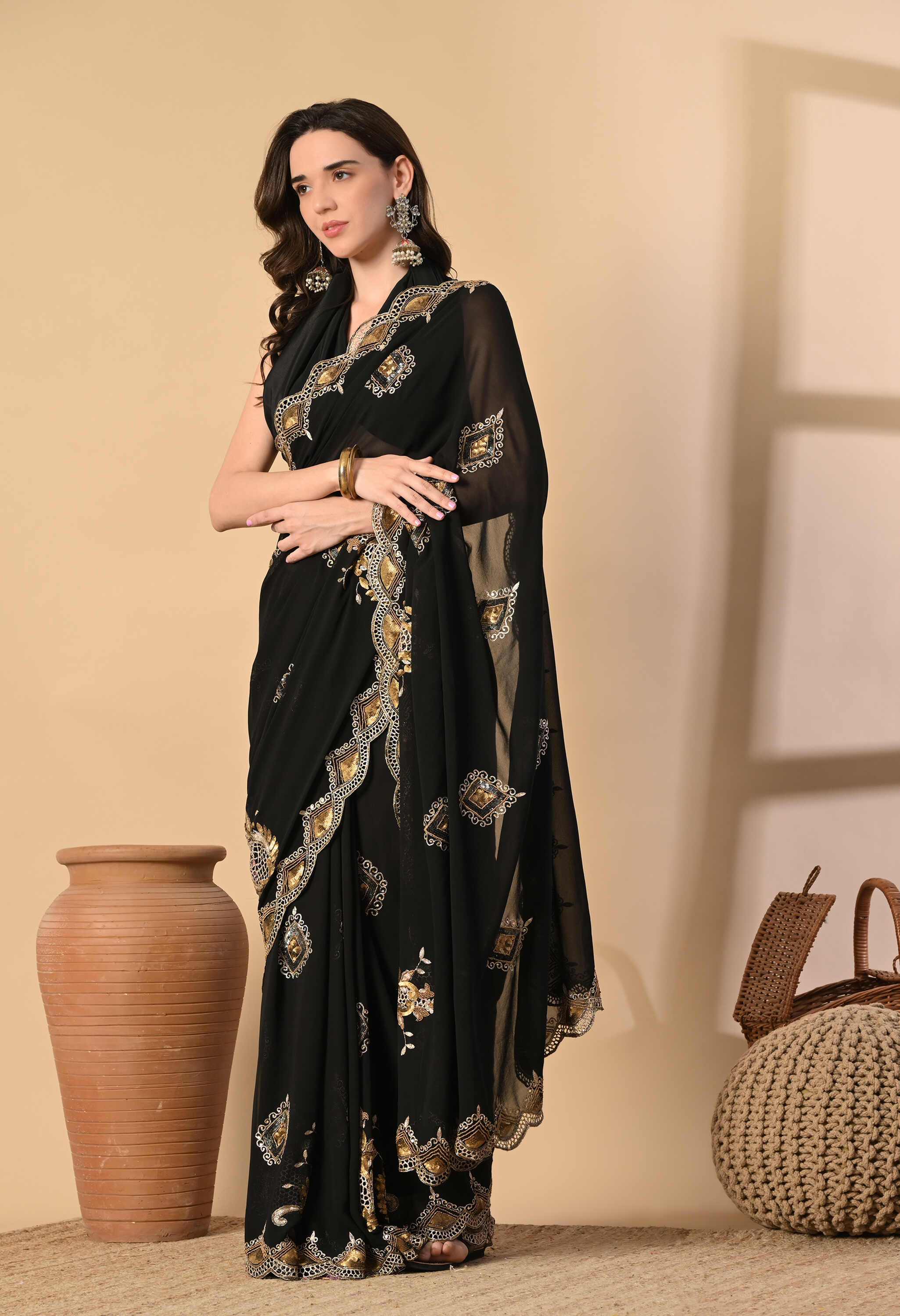 Georgette Party Wear Black Saree