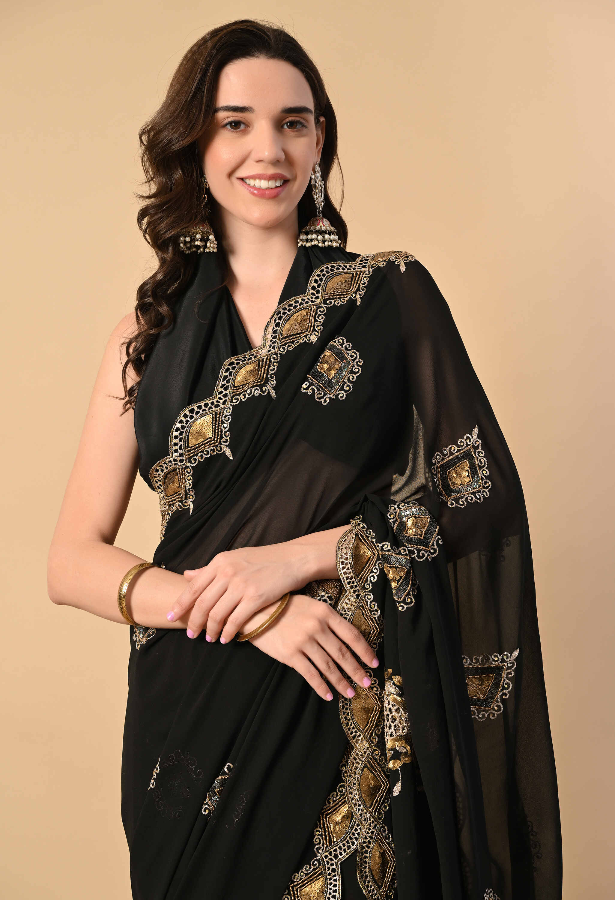 Georgette Party Wear Black Saree