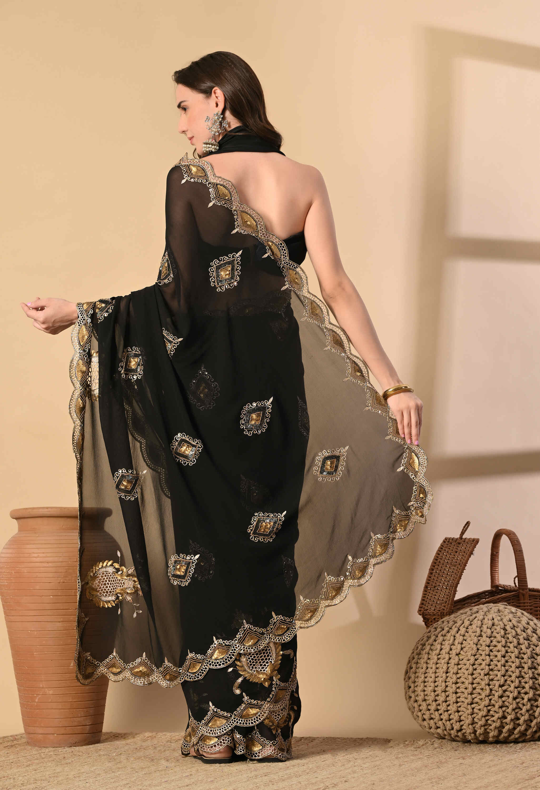 Georgette Party Wear Black Saree