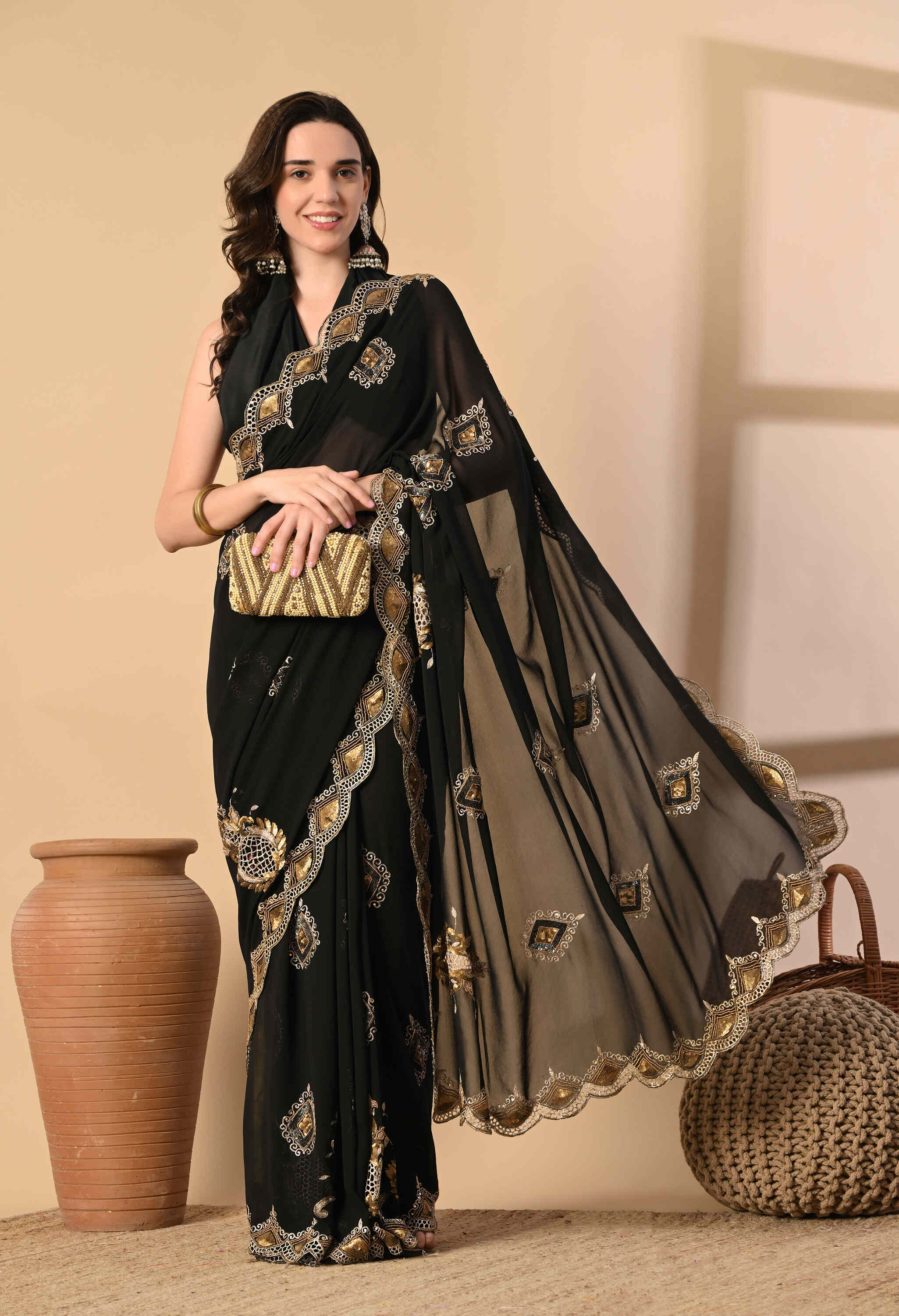 Georgette Party Wear Black Saree