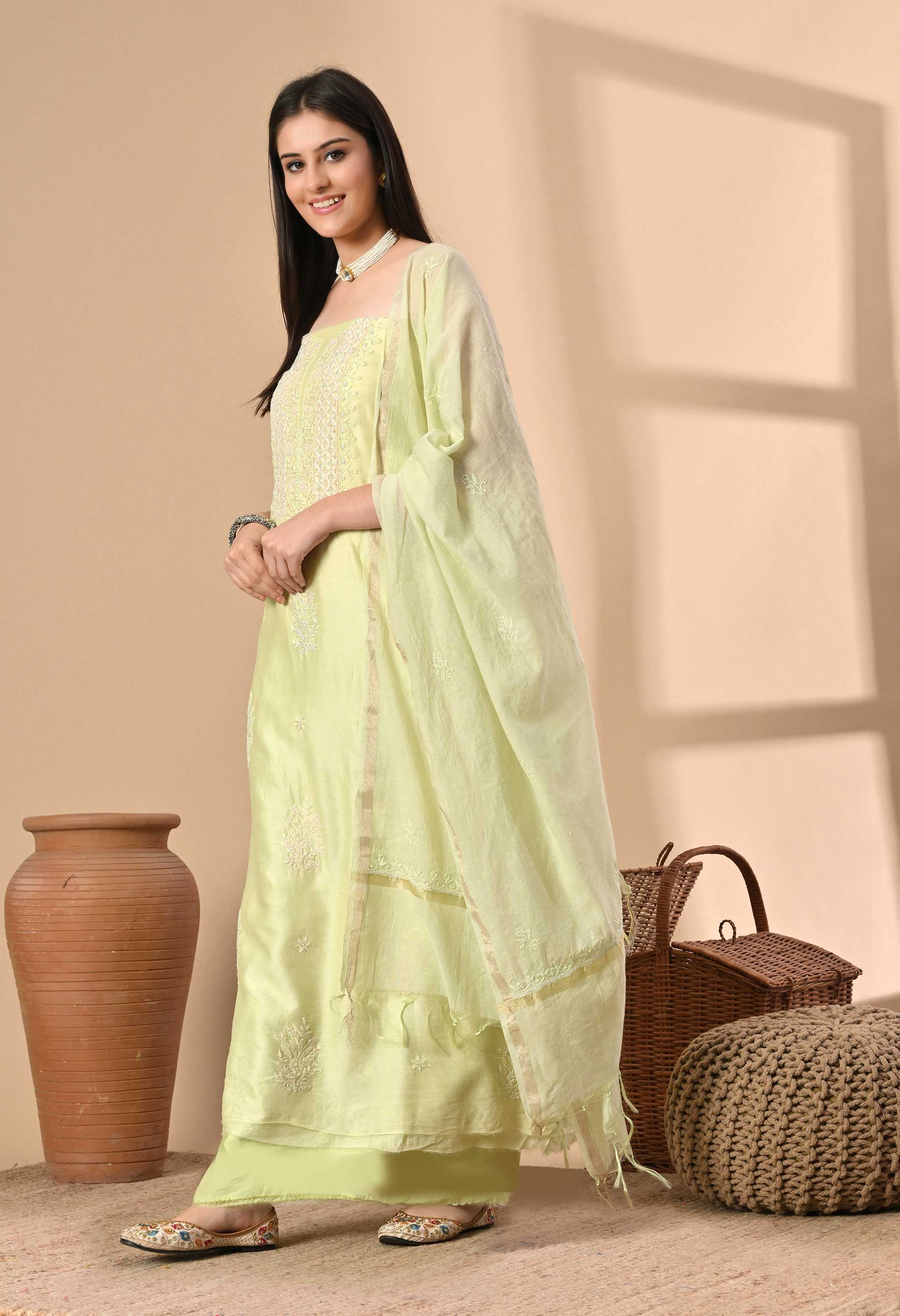 Handwork Chanderi Cotton Suit Sets