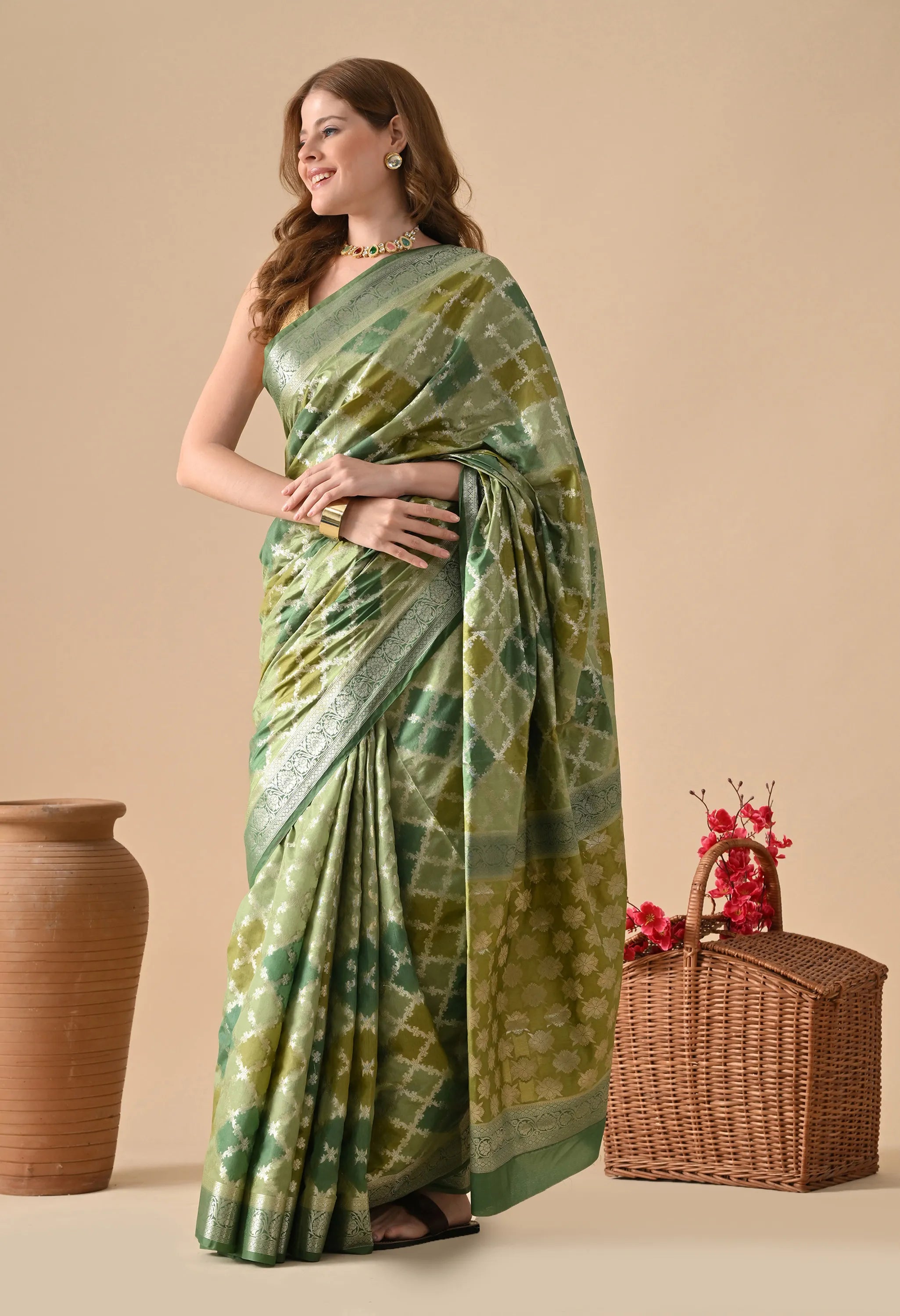 Green Multicolor Rangkat Silk Saree