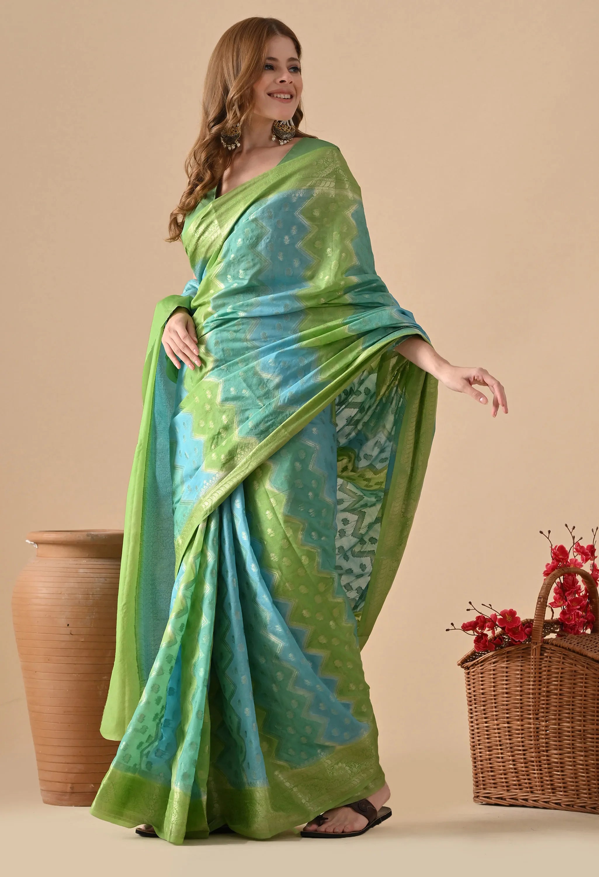 Green Multicolor Silk Saree