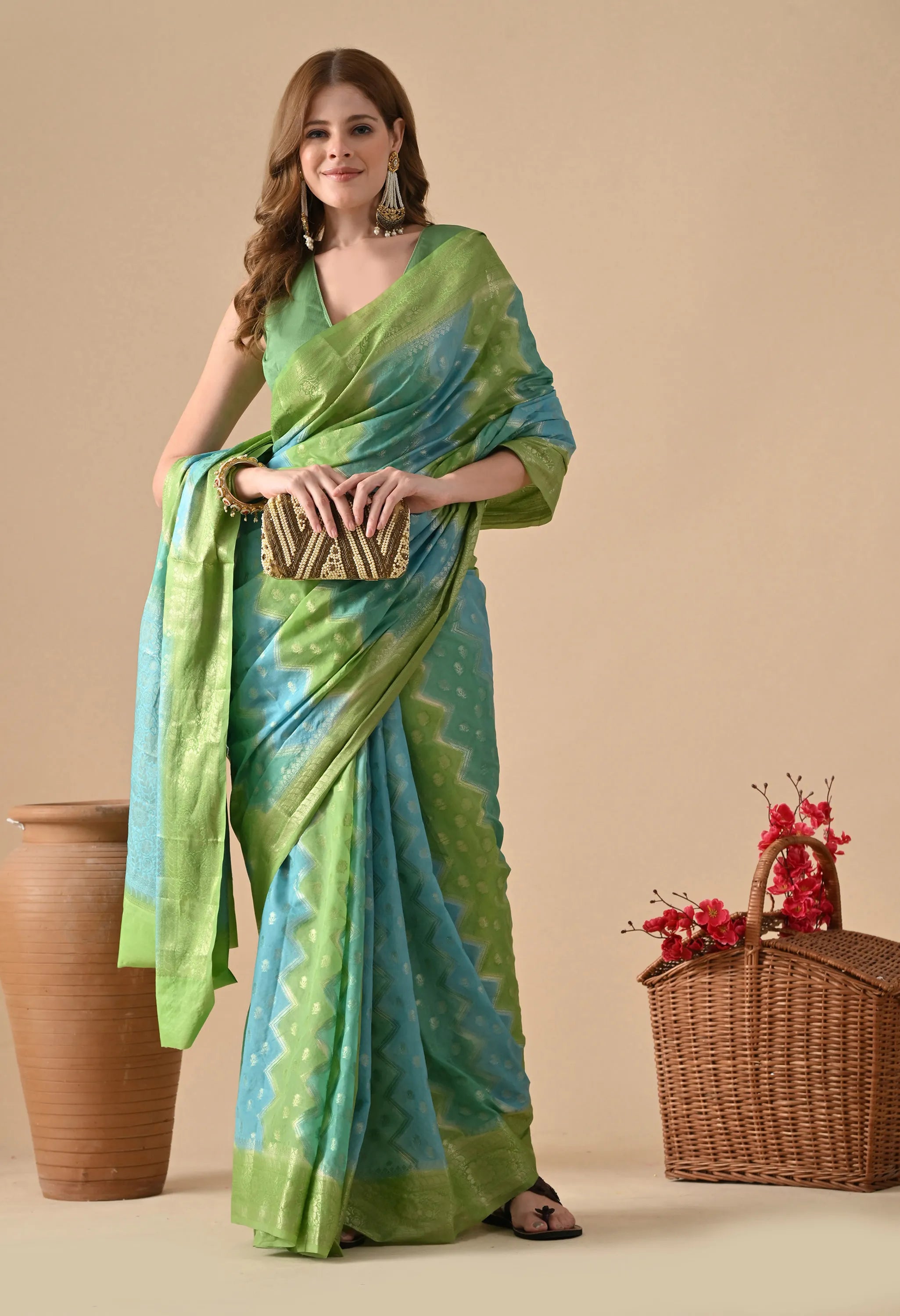 Green Multicolor Silk Saree