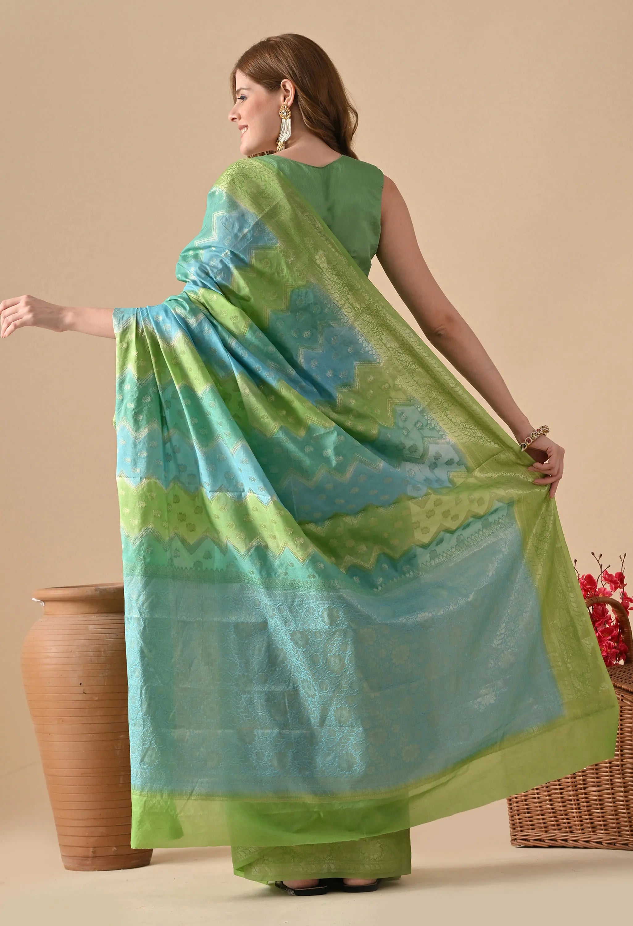 Green Multicolor Silk Saree