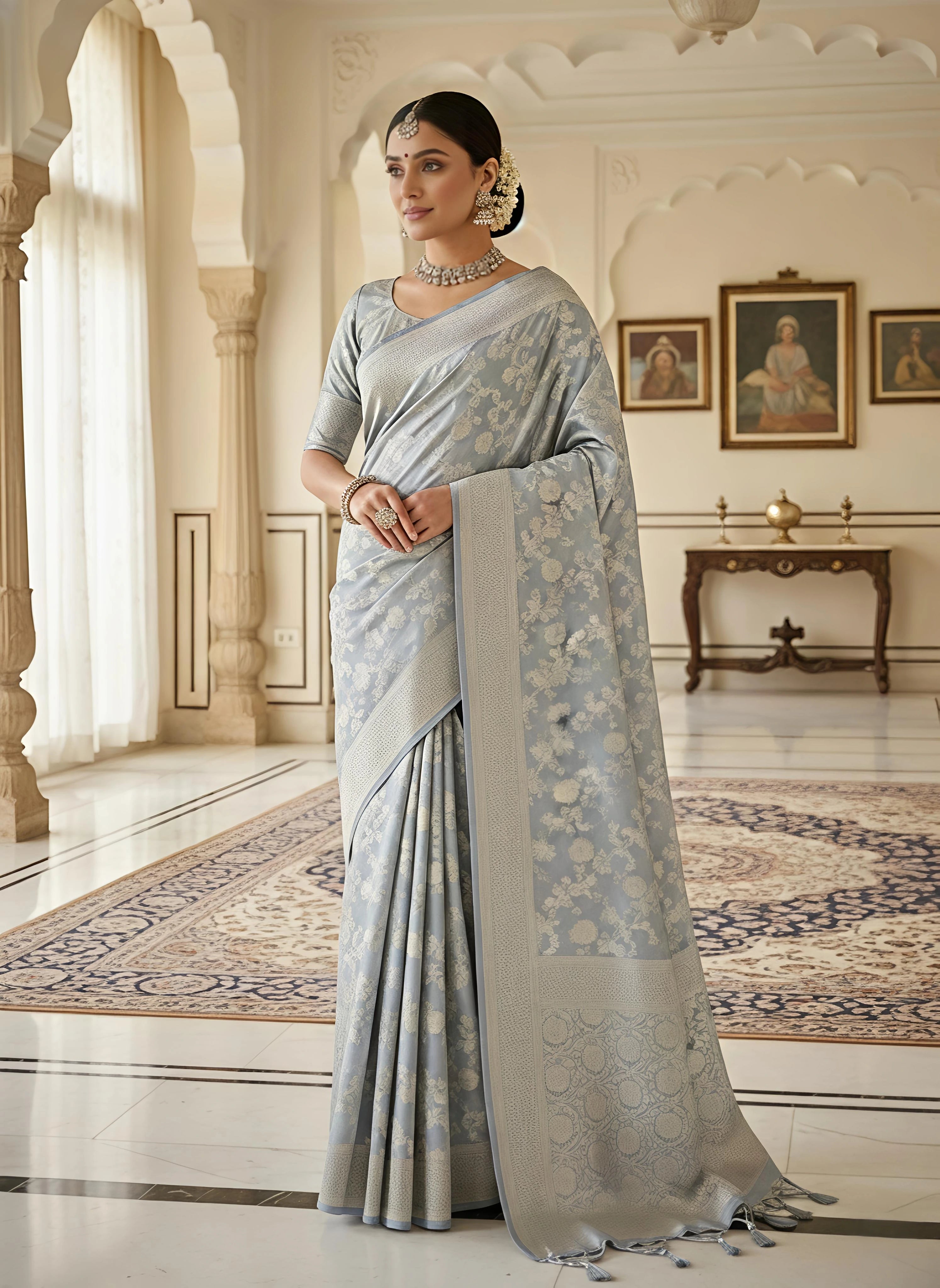 Banarasi Silk Blend Saree with Zari Work