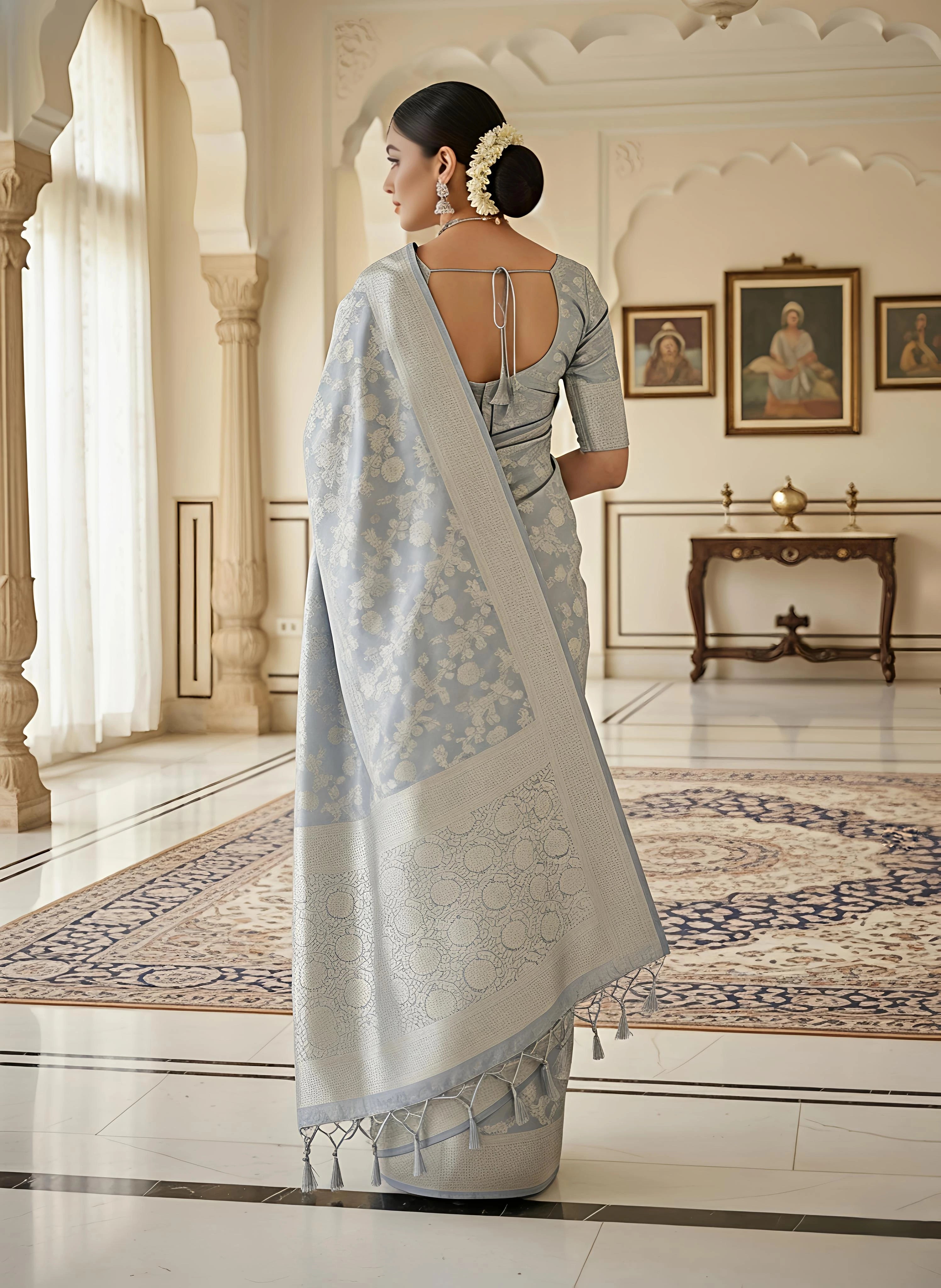 Banarasi Silk Blend Saree with Zari Work