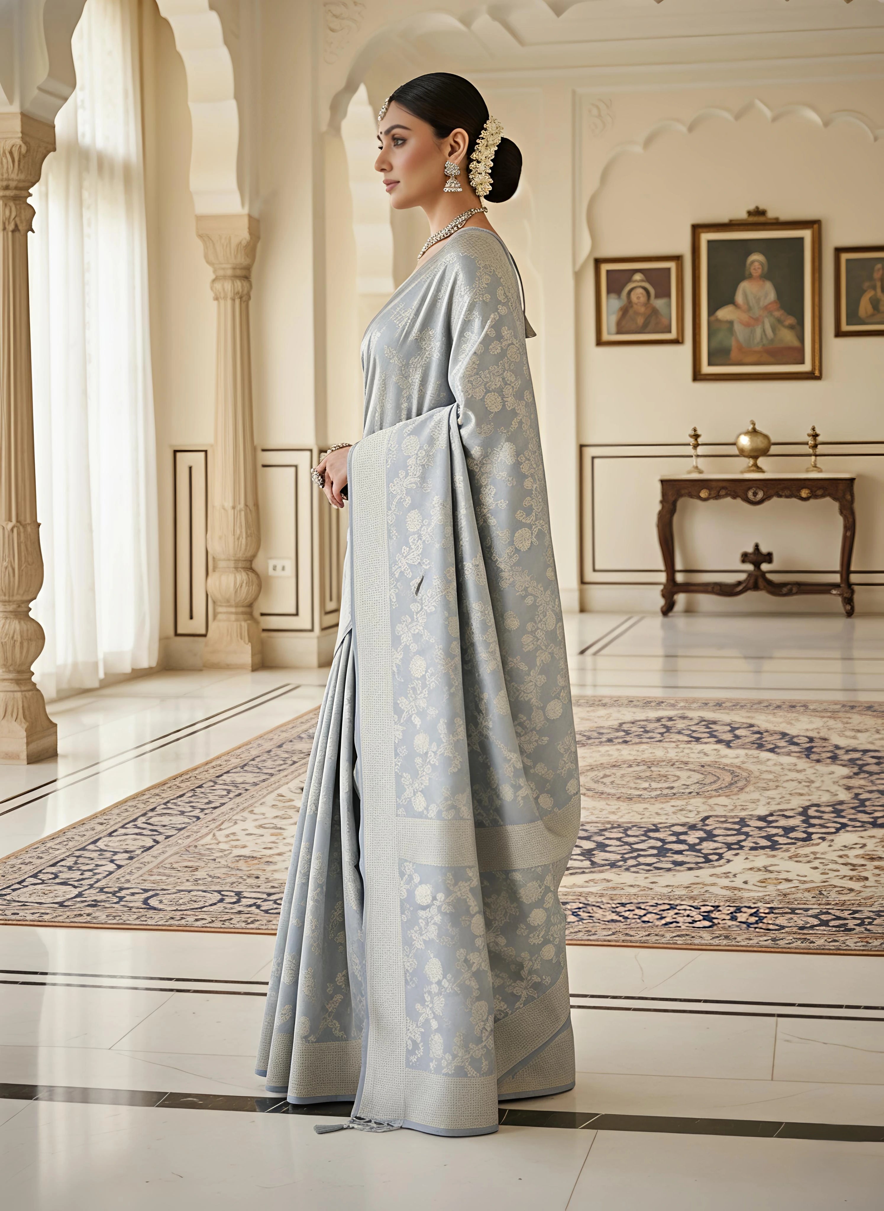 Banarasi Silk Blend Saree with Zari Work