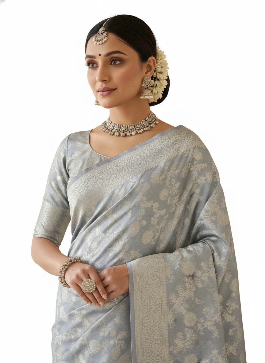 Banarasi Silk Blend Saree with Zari Work