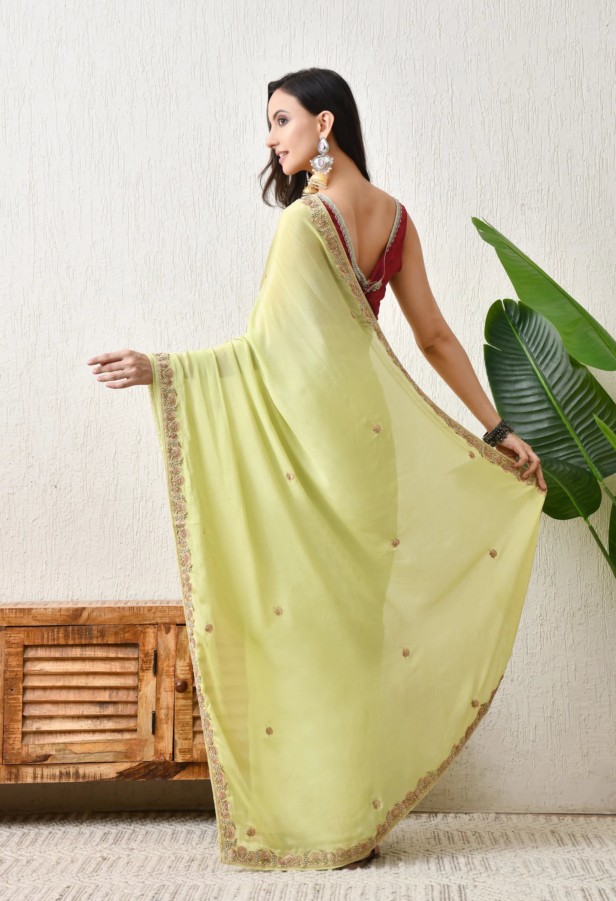 Hand Embroidery chiffon saree