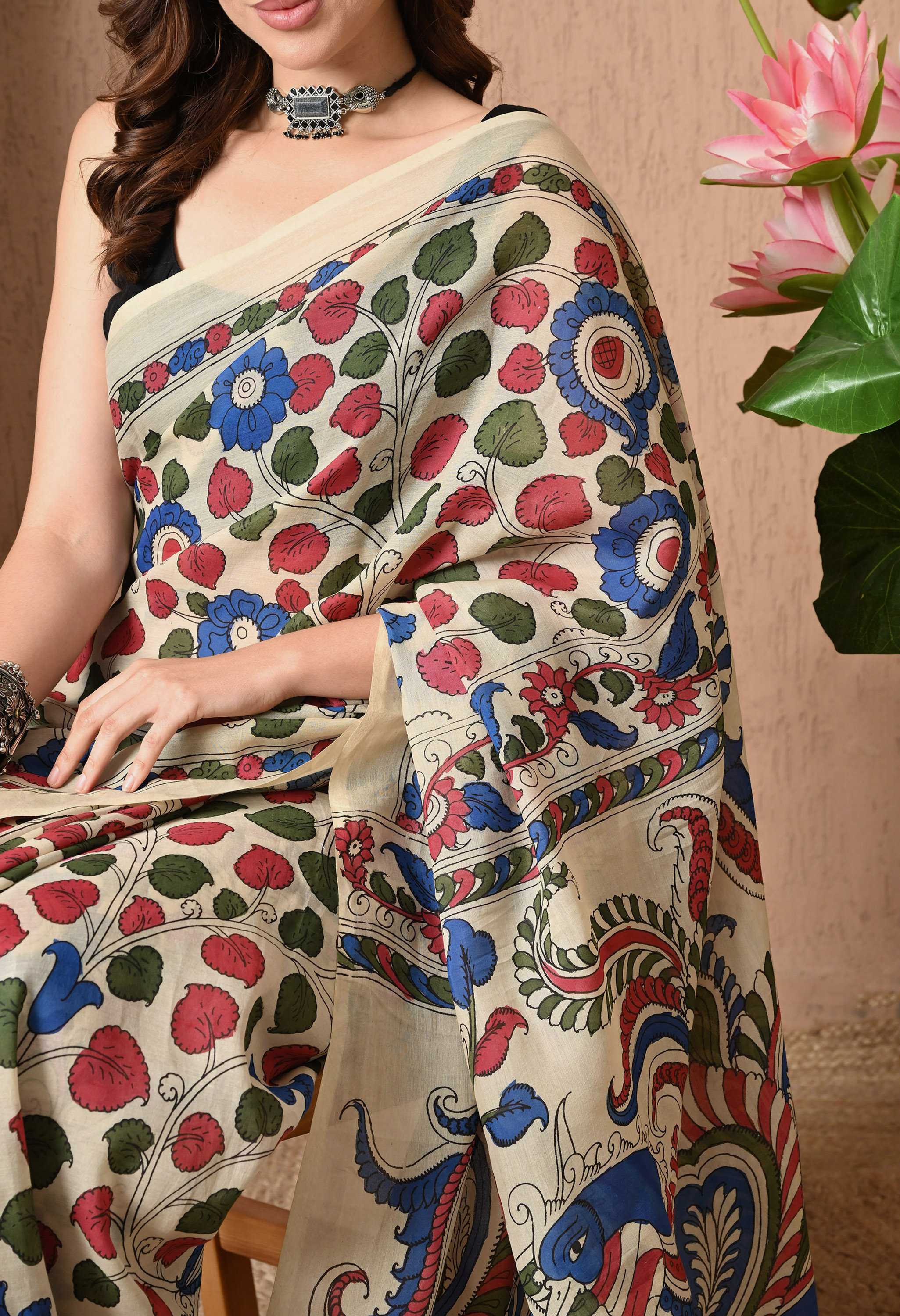 Hand Printed Cotton Silk Saree