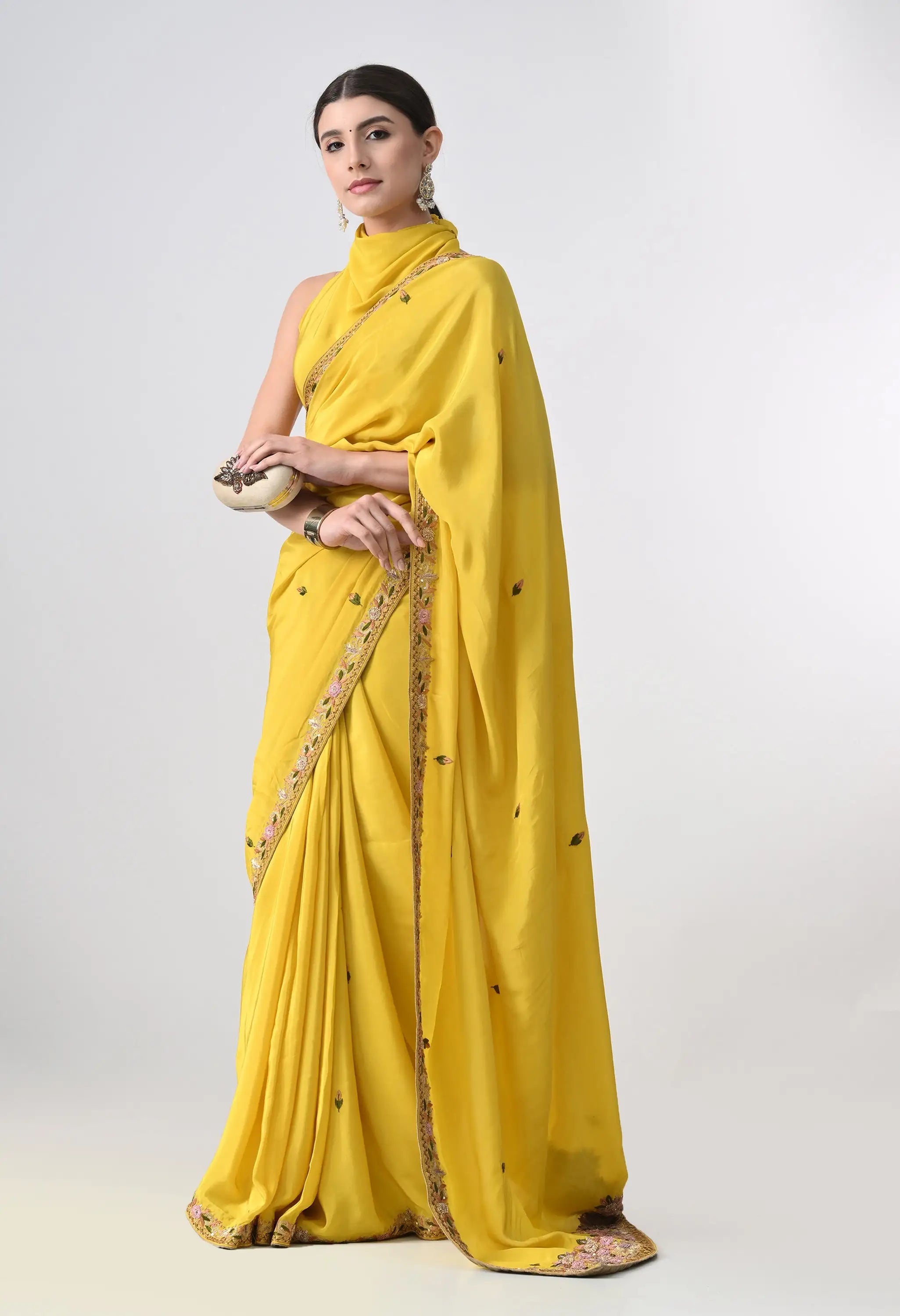 Hand embroidered crepe saree