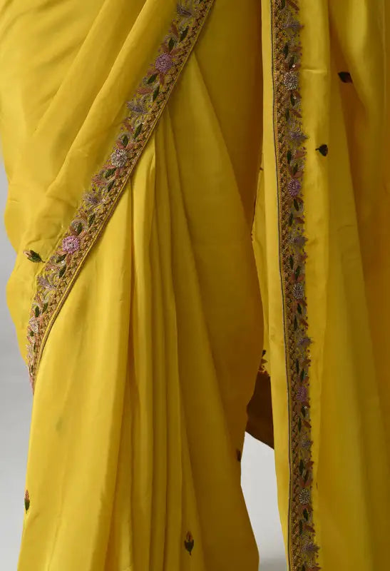 Hand embroidered crepe saree