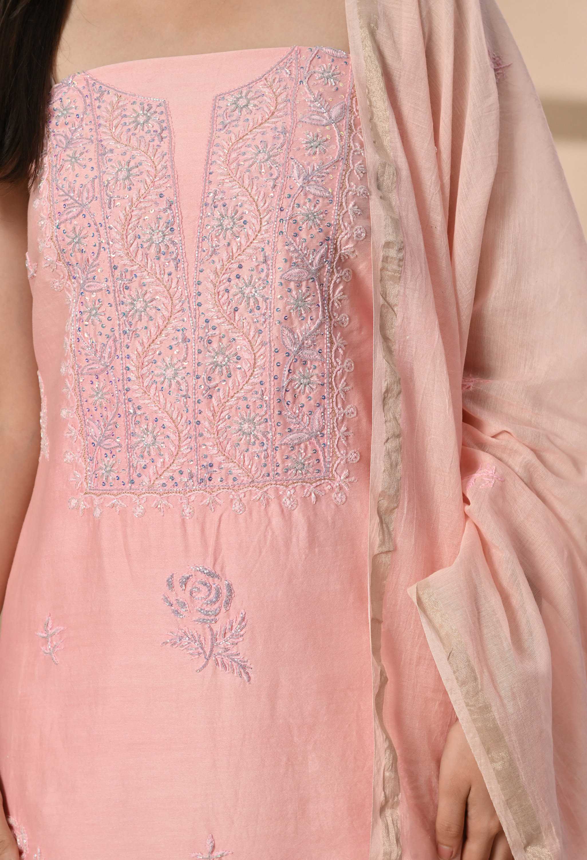 Handwork Chanderi Cotton Suit Sets