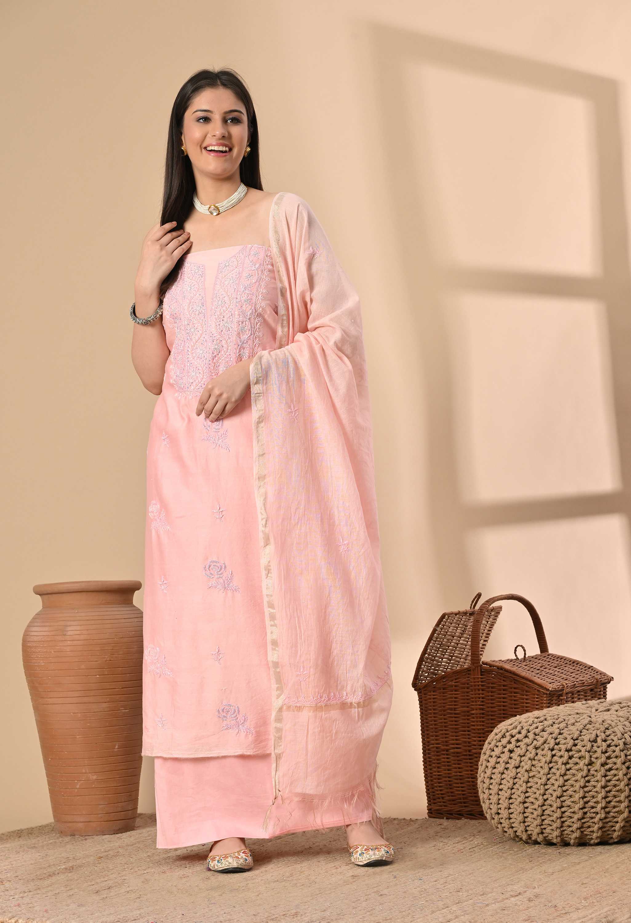 Handwork Chanderi Cotton Suit Sets