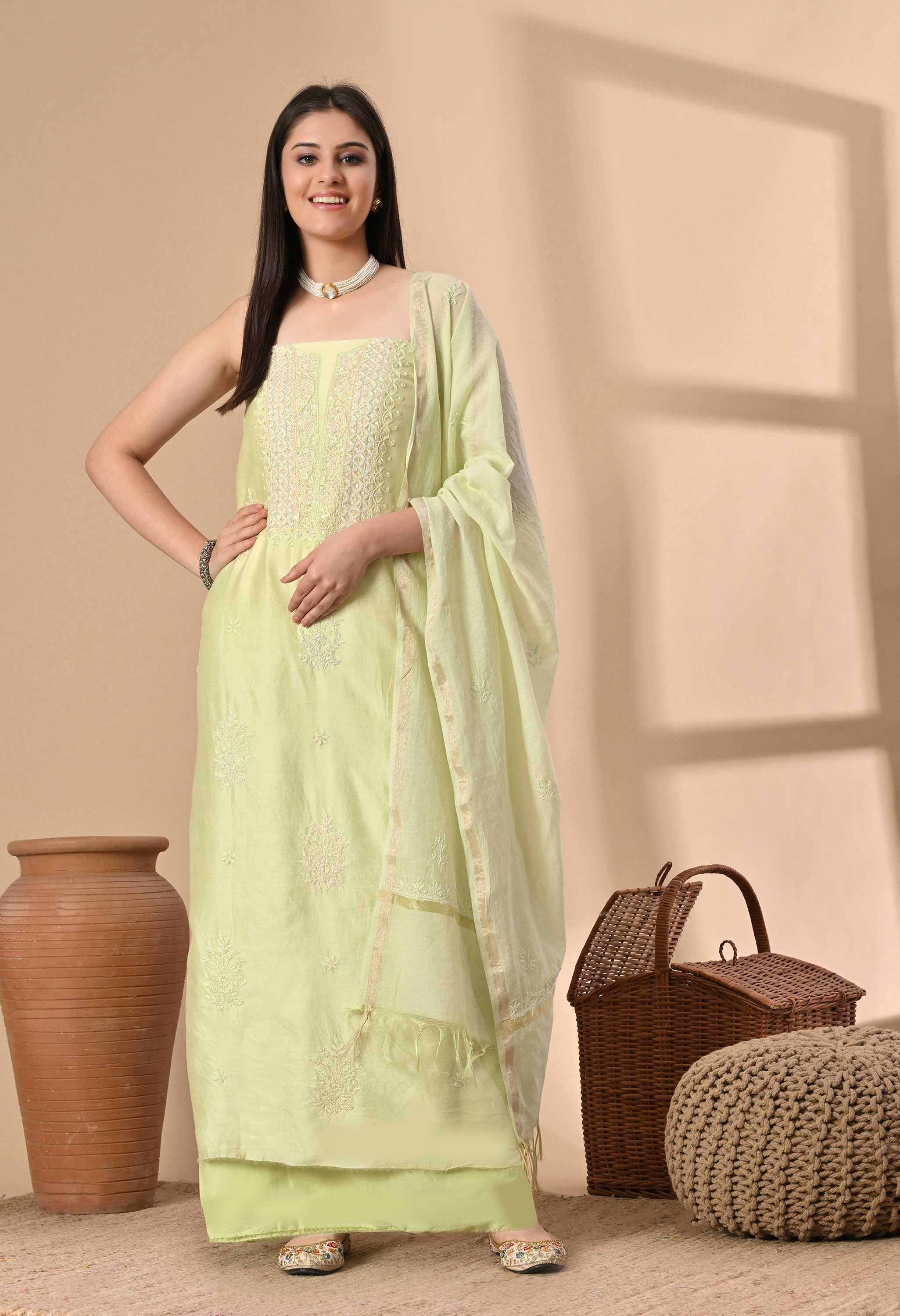 Handwork Chanderi Cotton Suit Sets