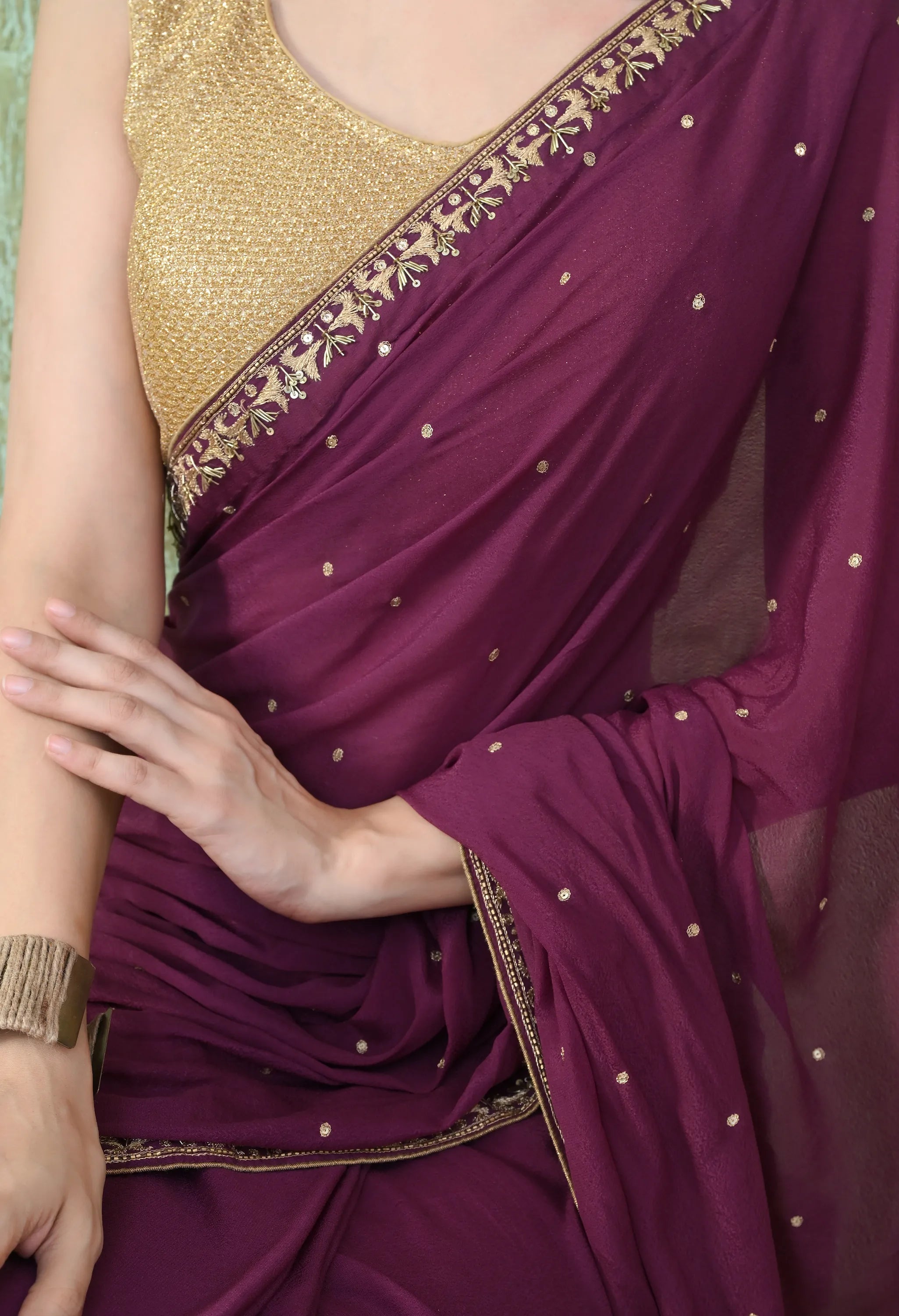 Handwork Crepe Purple Saree