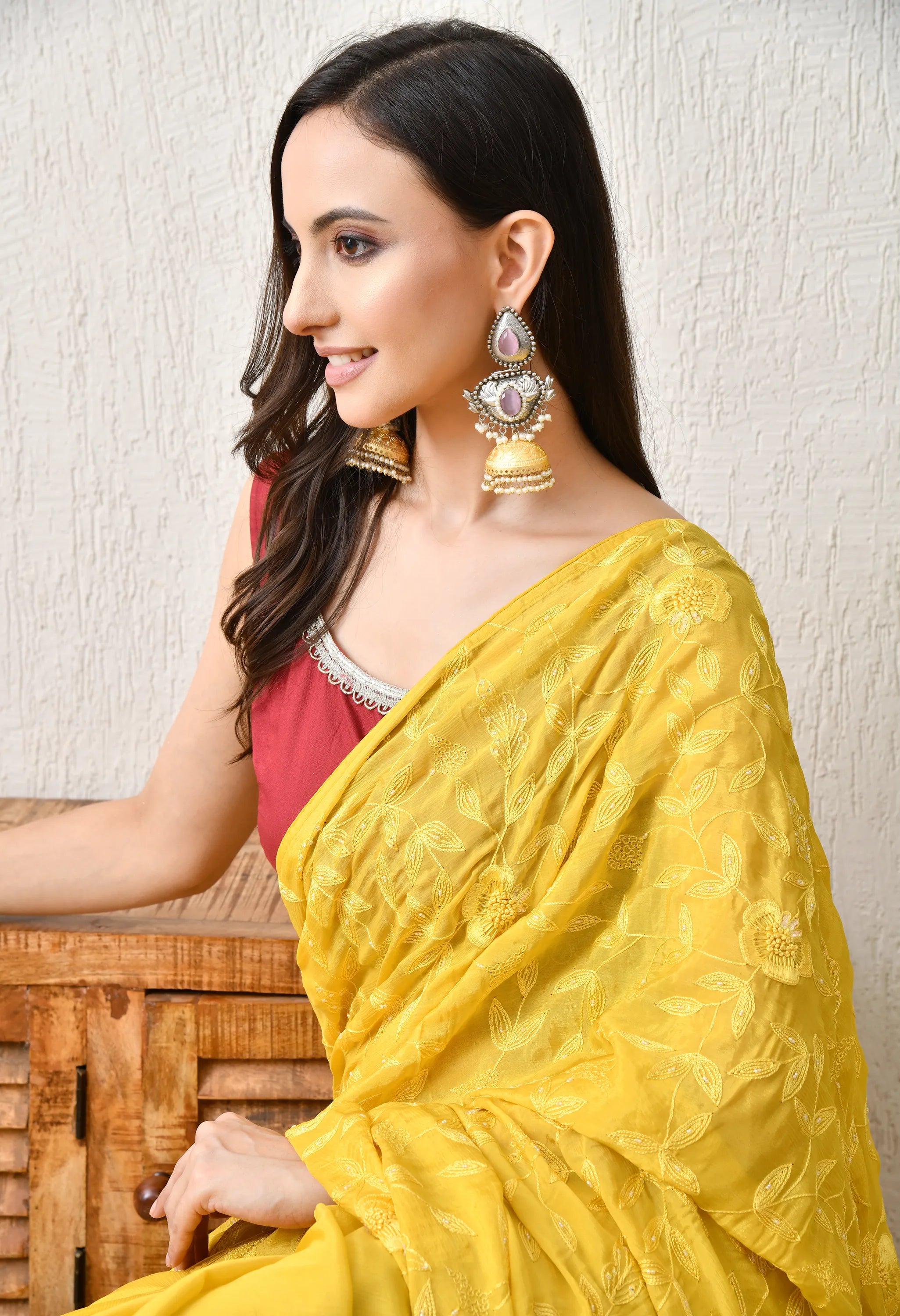 Festive Chiffon Yellow Saree