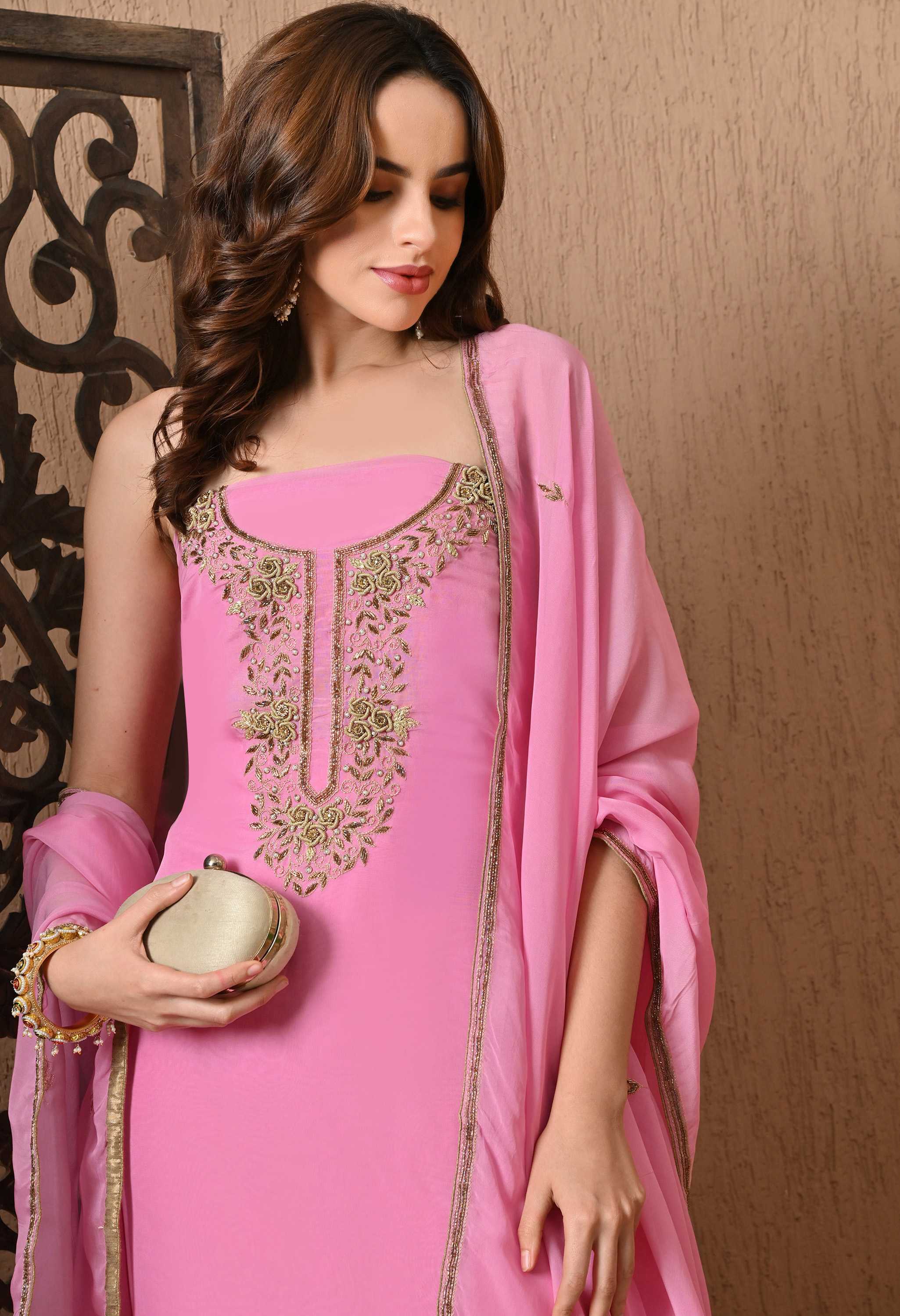 Handwork Pink Organza suit set