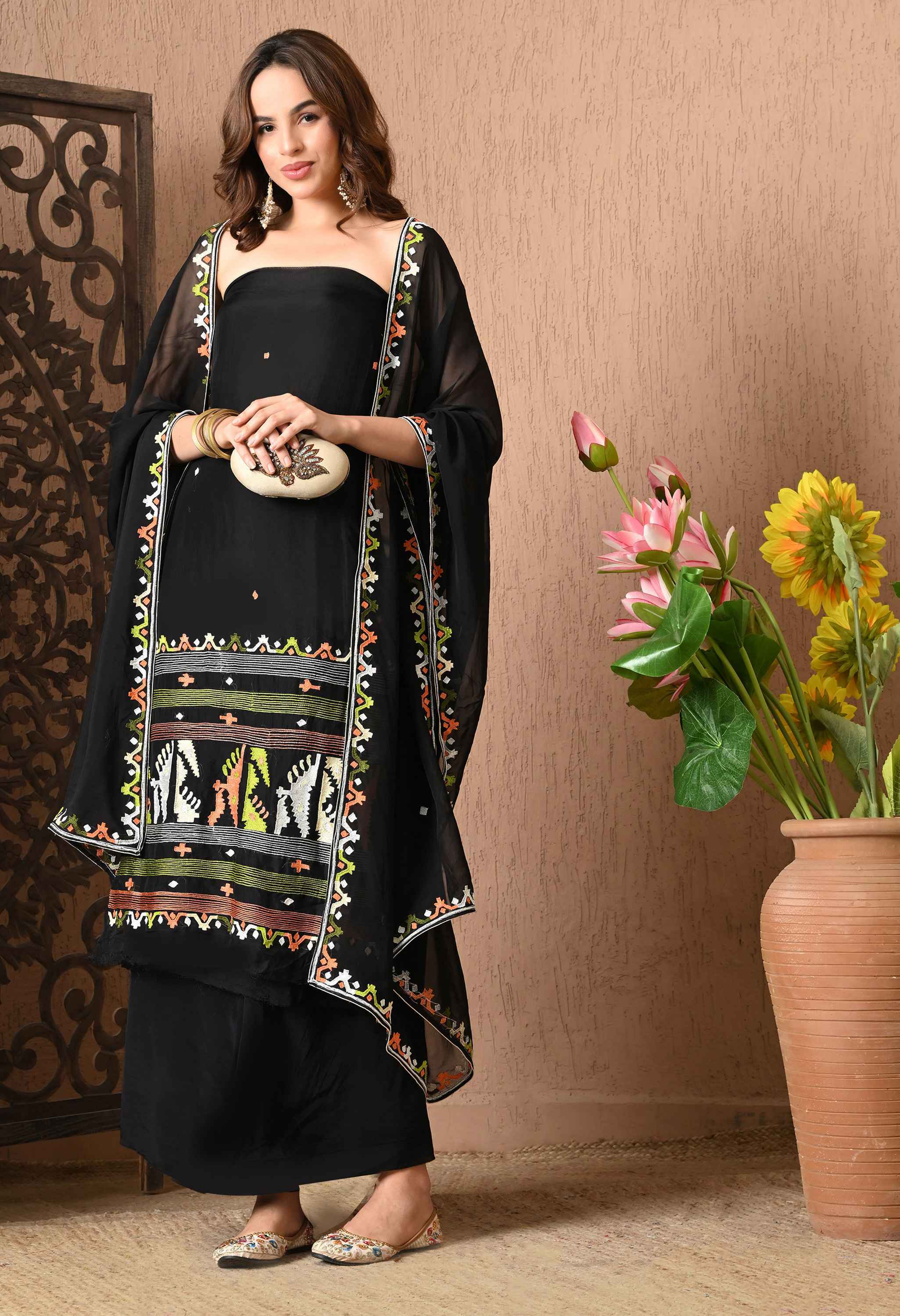 Handwork Pure Organza Black suit set
