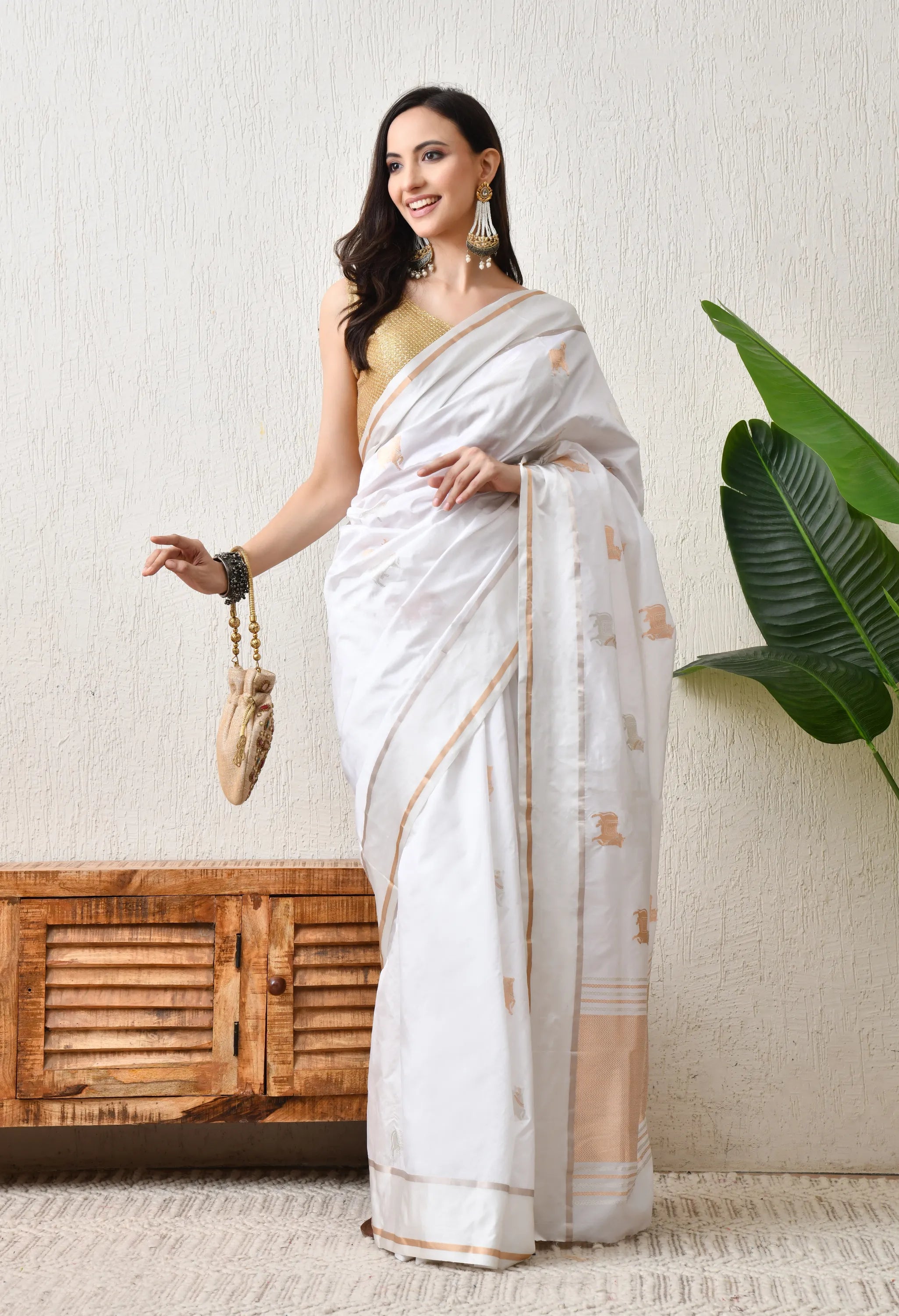 Handloom katan White Silk Saree