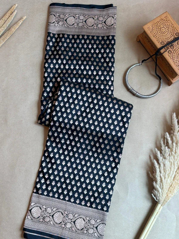 Handwoven pure katan black saree