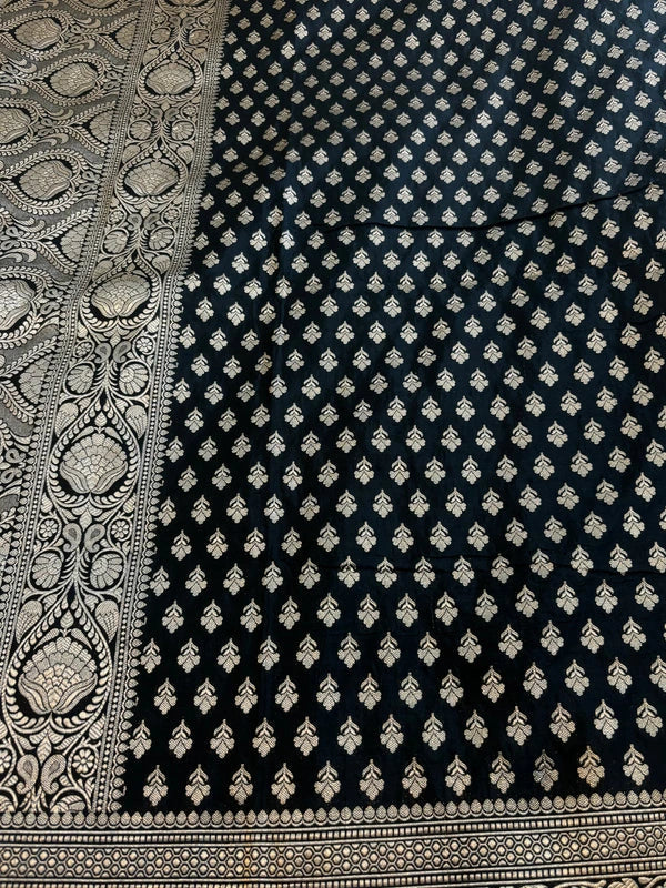 Handwoven pure katan black saree