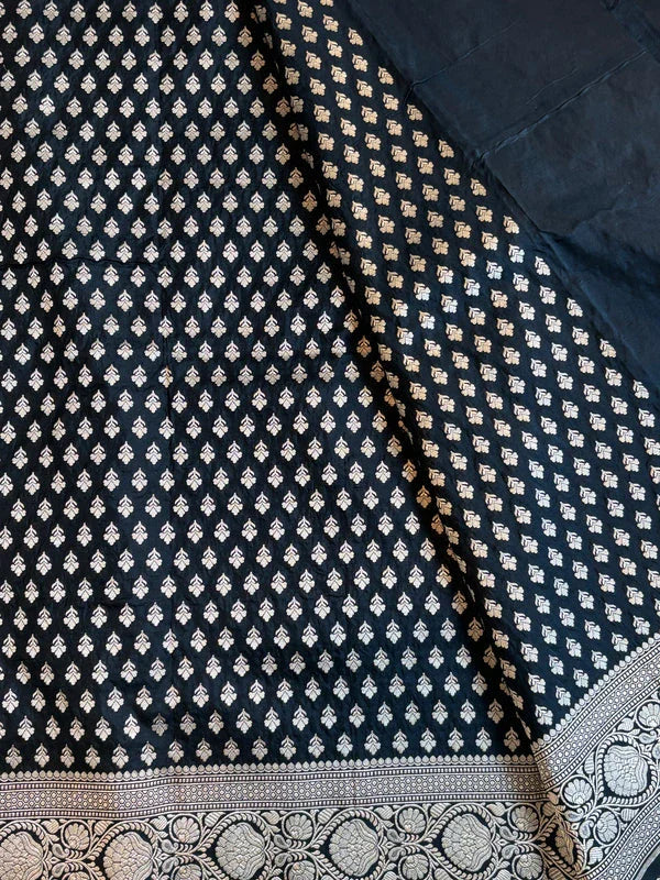 Handwoven pure katan black saree