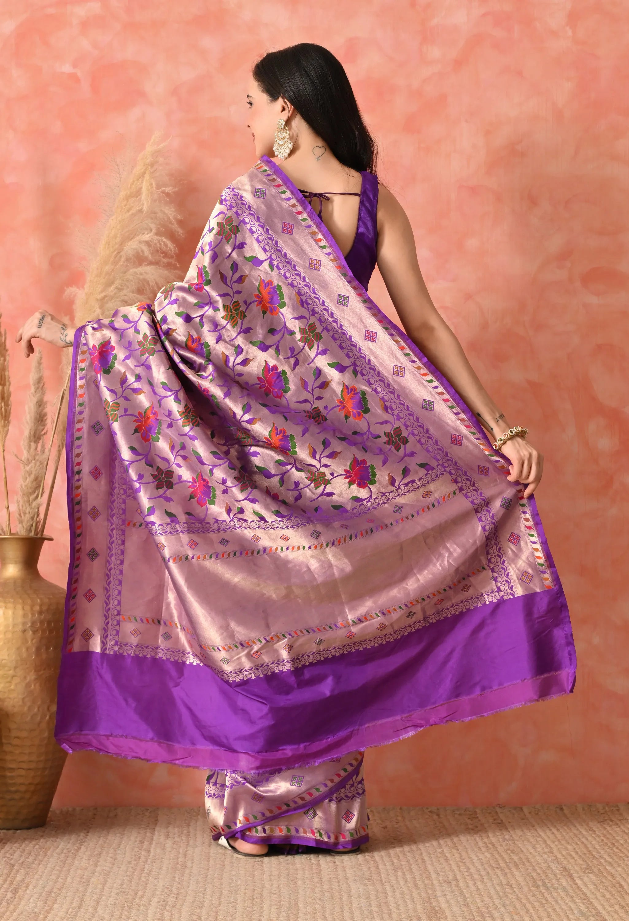 Katan silk sarees with floral design