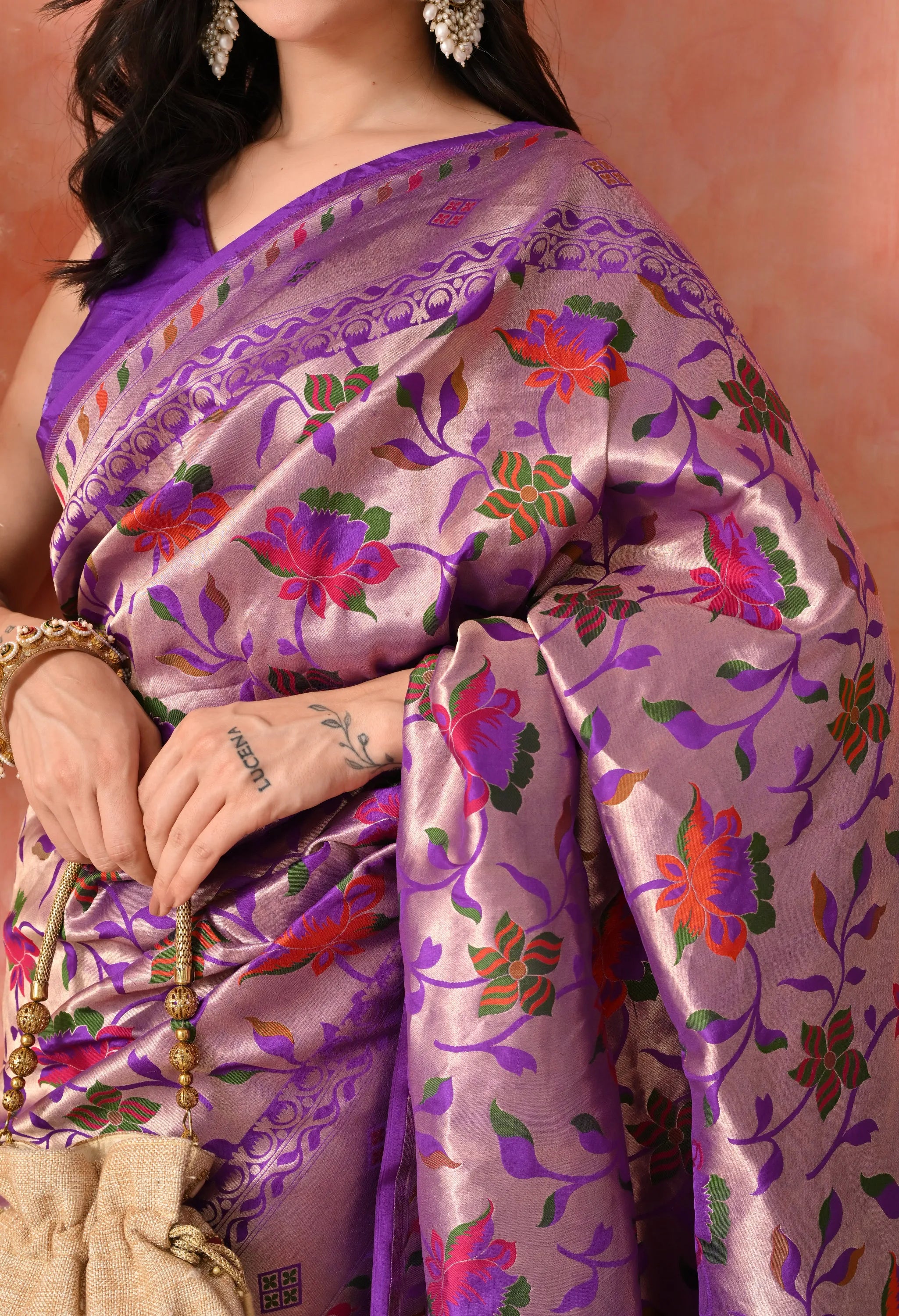 Katan silk sarees with floral design