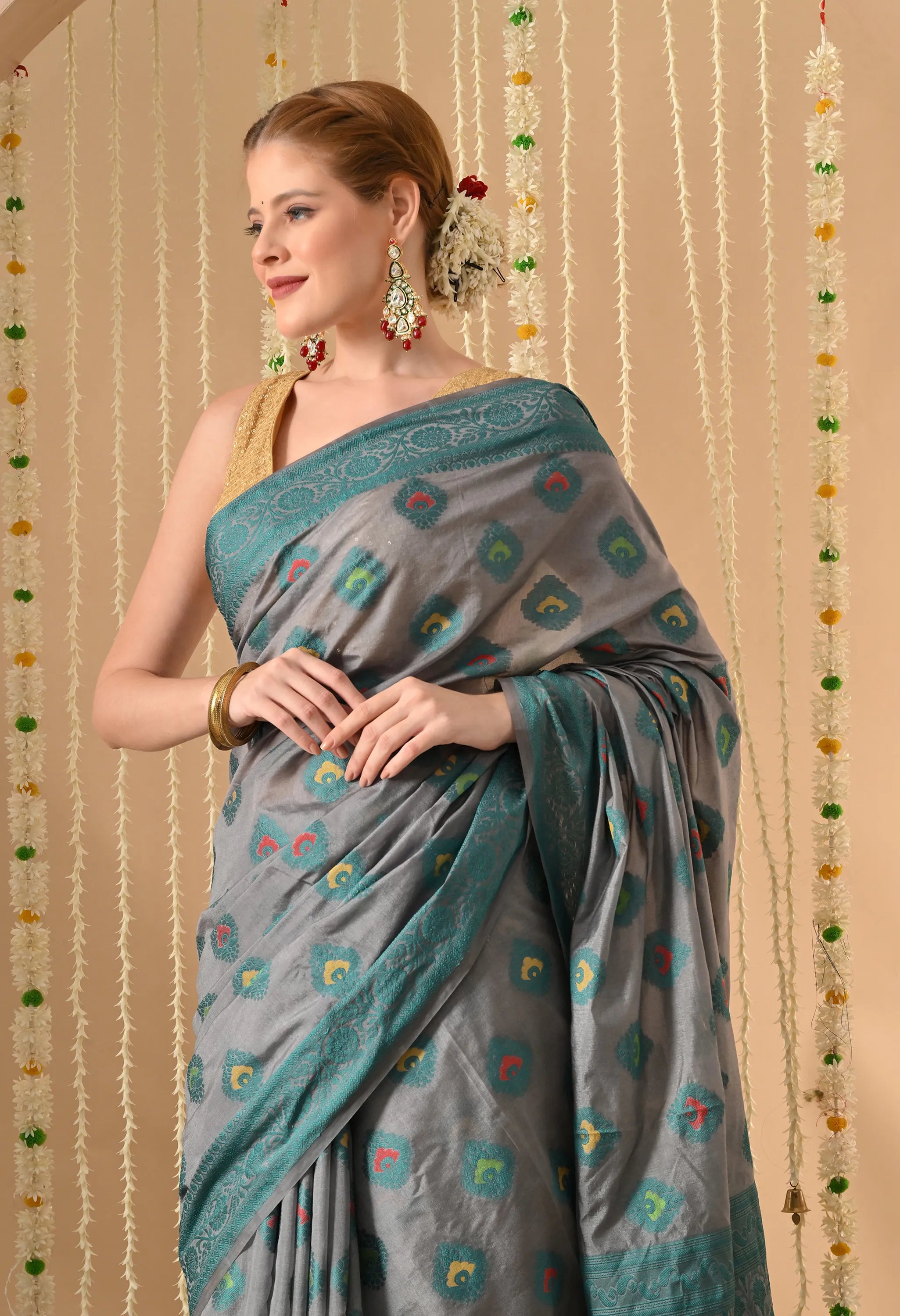Banarasi Gray Silk Saree