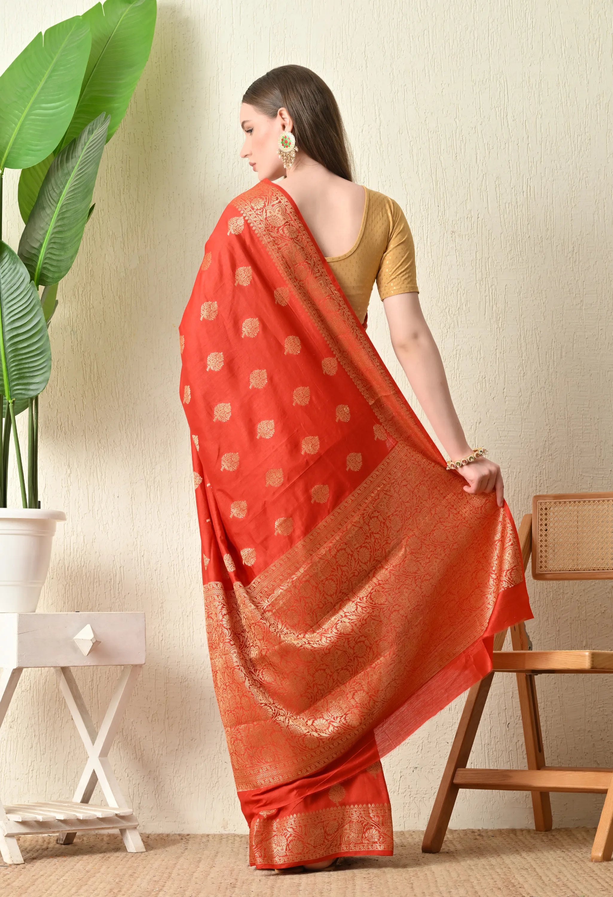 Banarasi red saree with zari work