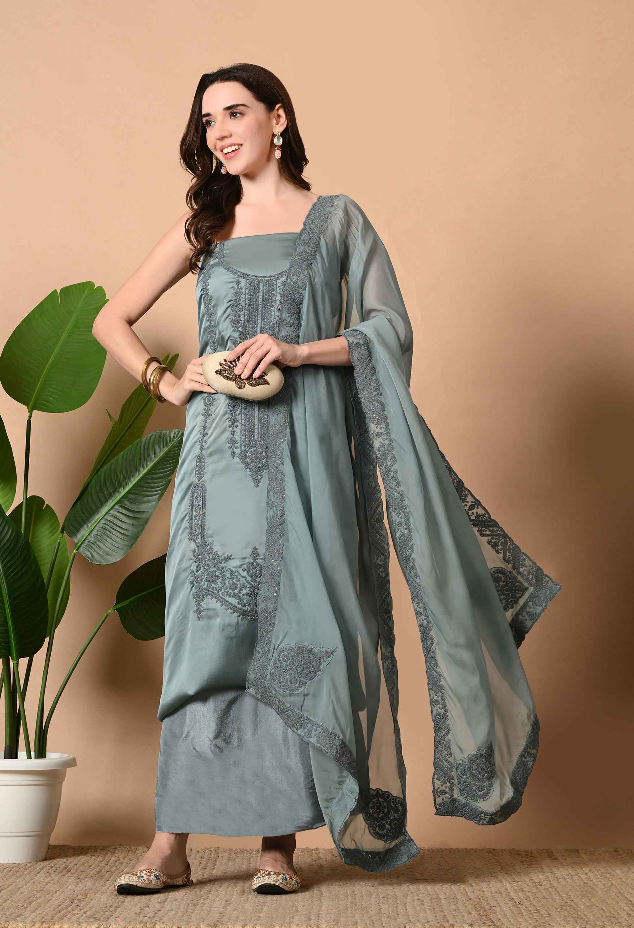 Organza satin embroidery