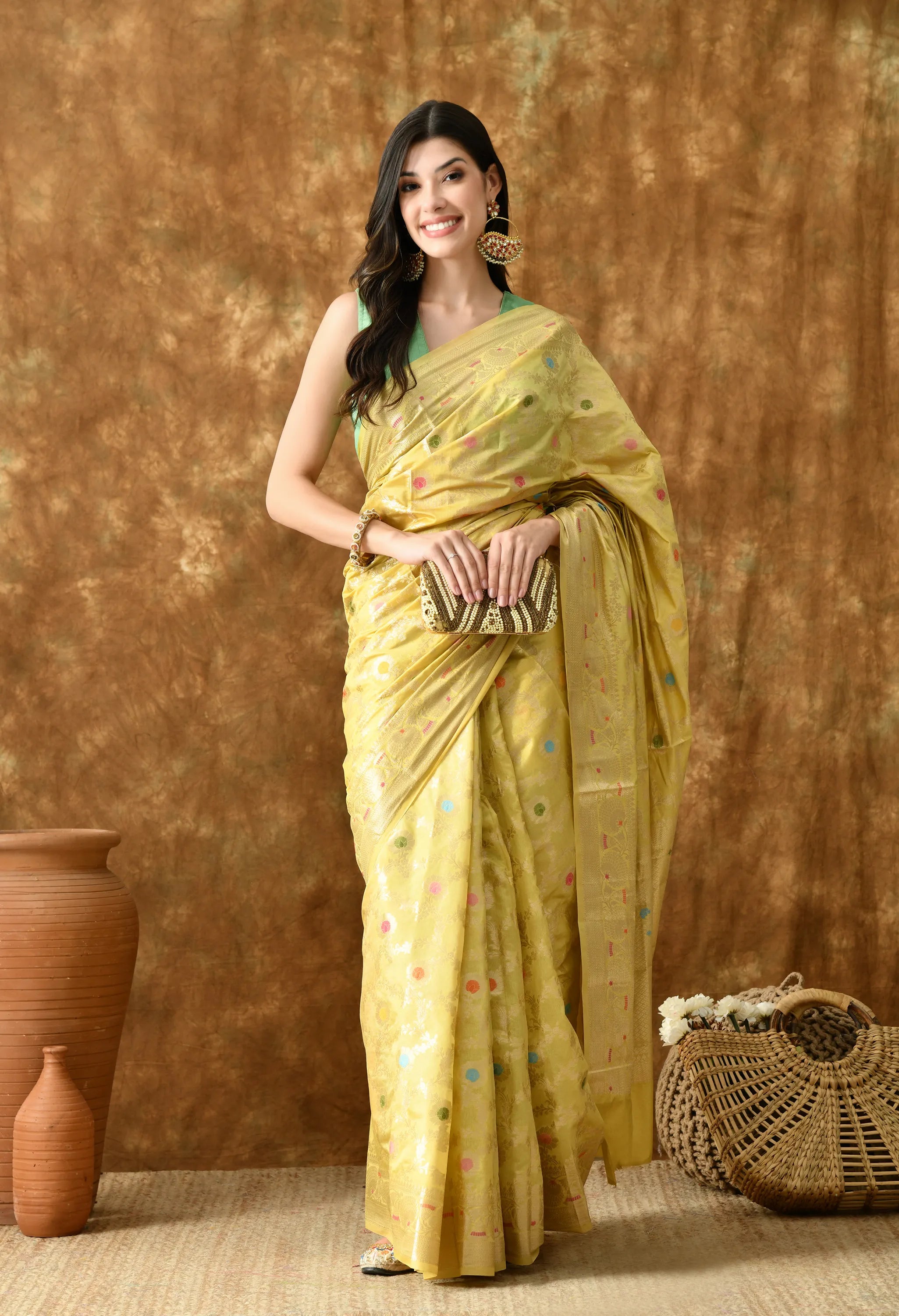 Stylish Yellow Silk Saree with Zari Work