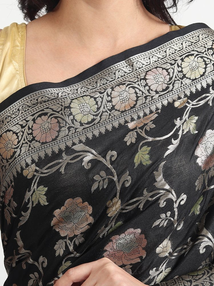 Party Wear Black Silk Saree With Tilphi