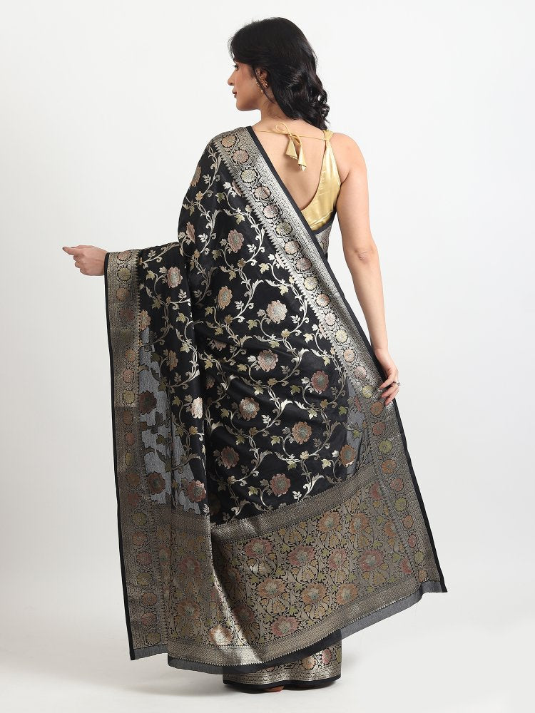 Party Wear Black Silk Saree With Tilphi