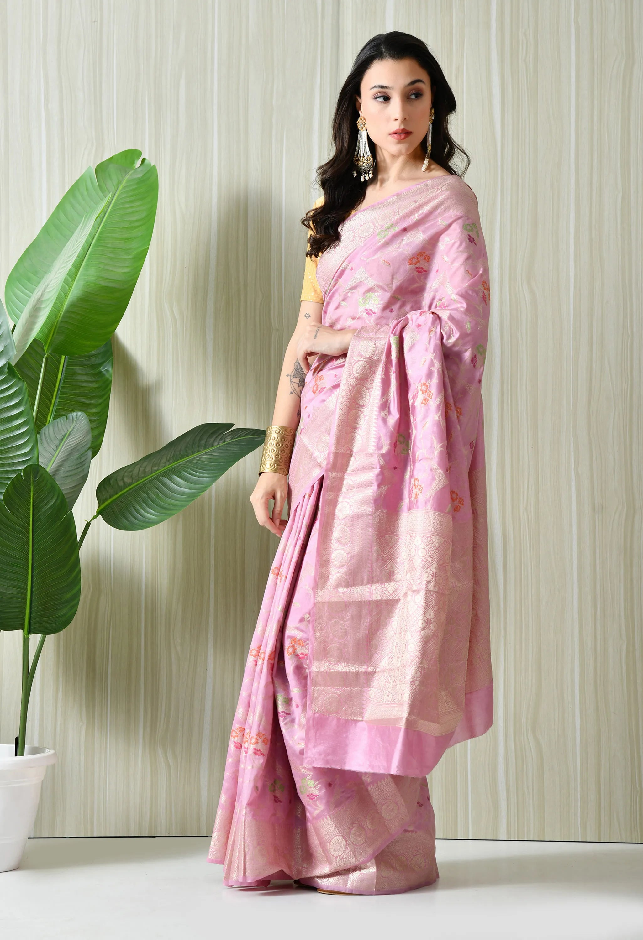 Latest pink silk saree designs 