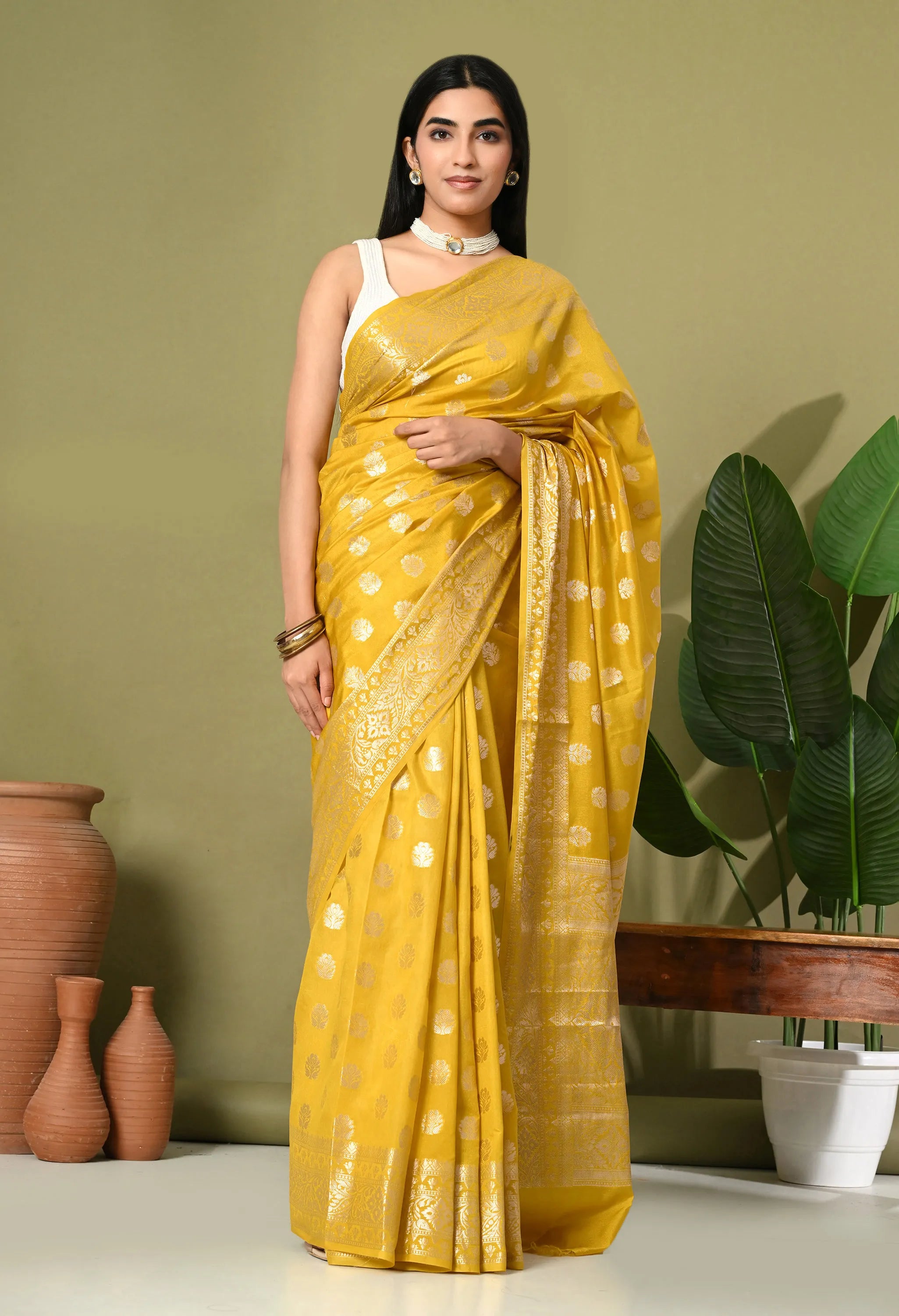 Latest silk yellow saree collection