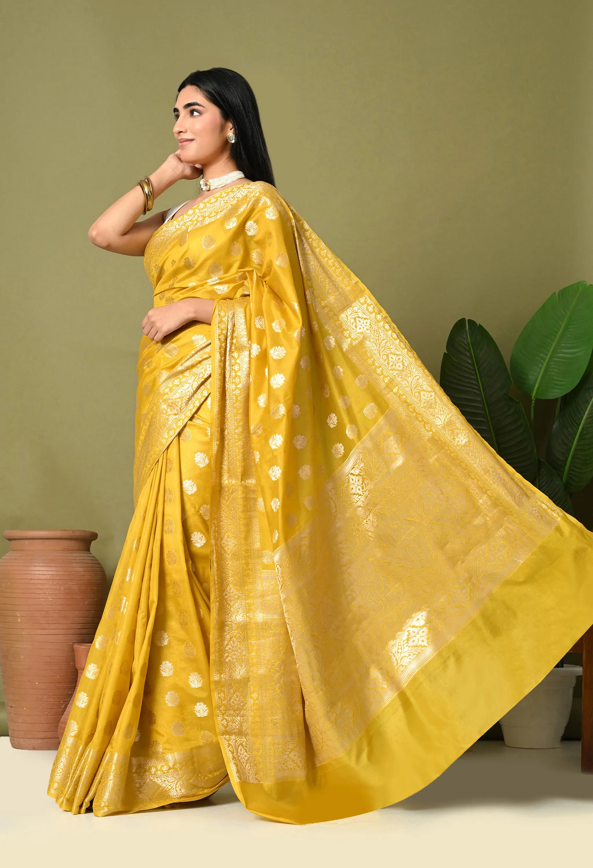 Latest silk yellow saree collection