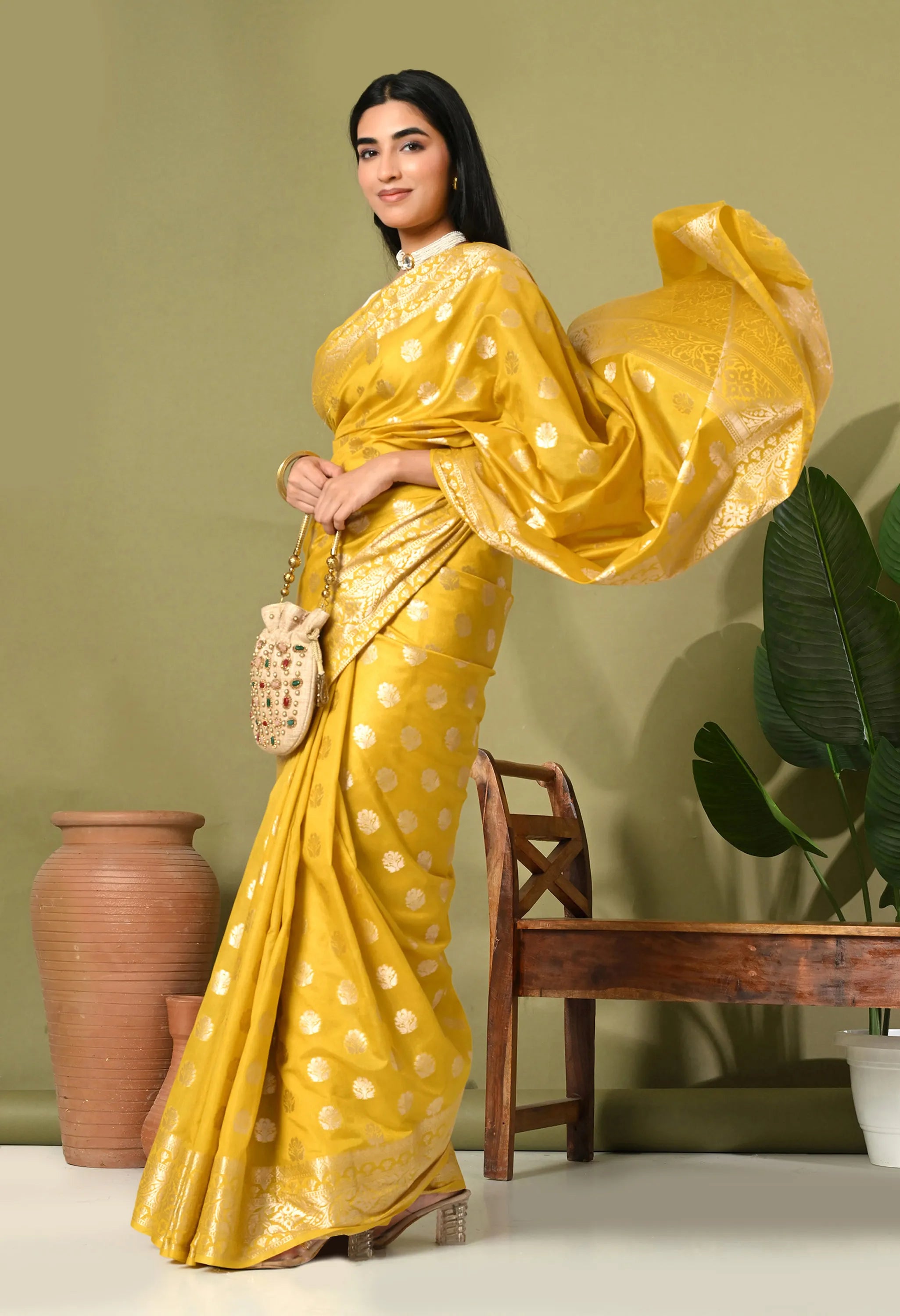 Latest silk yellow saree collection