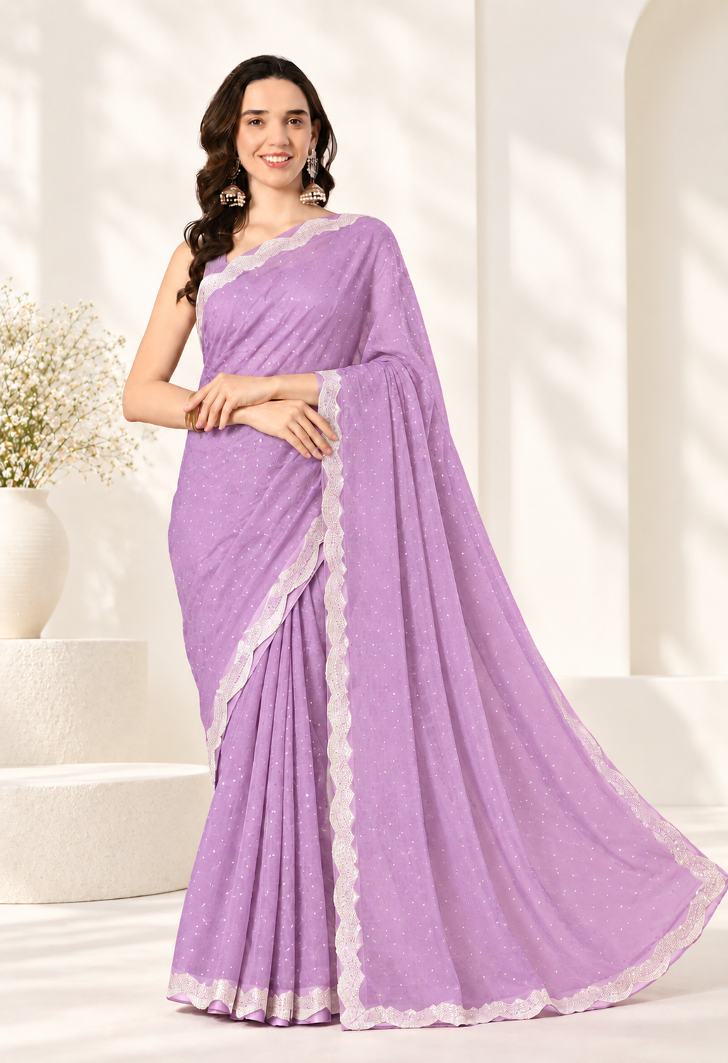 Pair it with a matching lavender blouse, pearl jewellery and elegant heels for a soft and sophisticated look.
